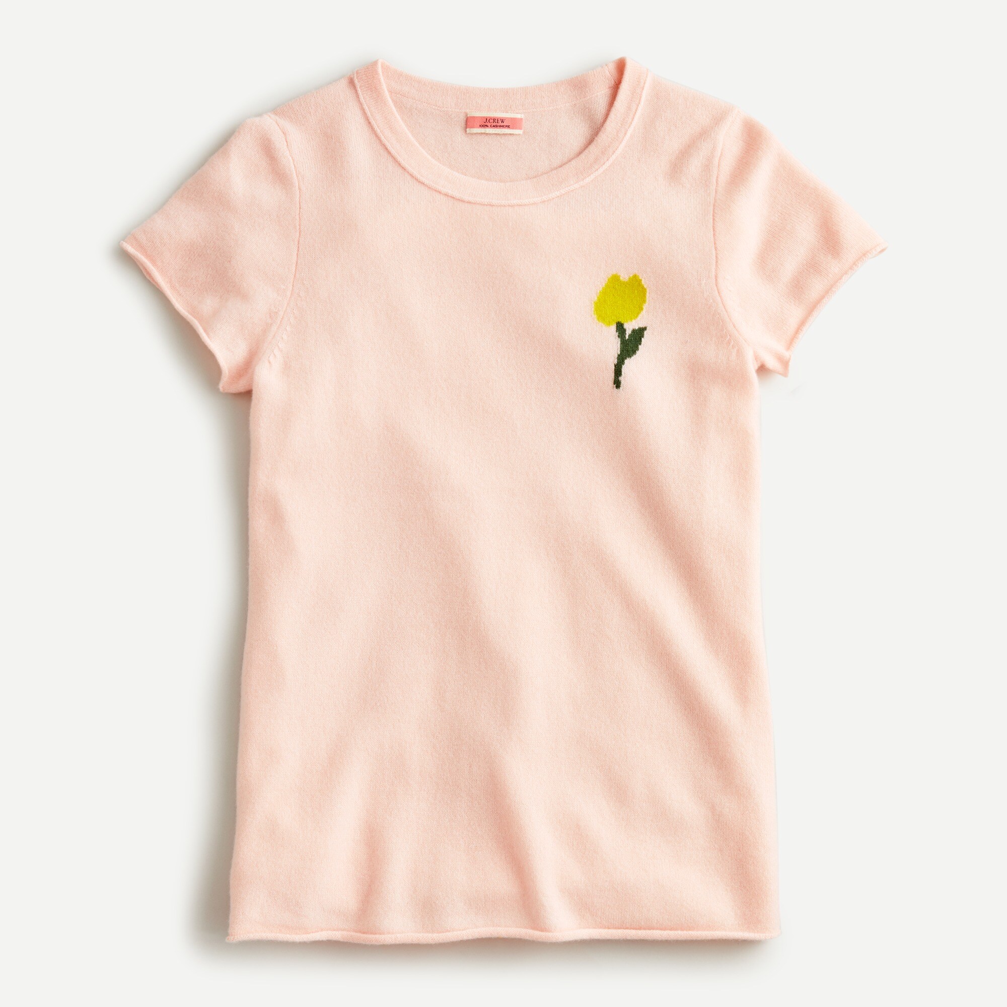 Short-sleeve cashmere T-shirt with tulip
