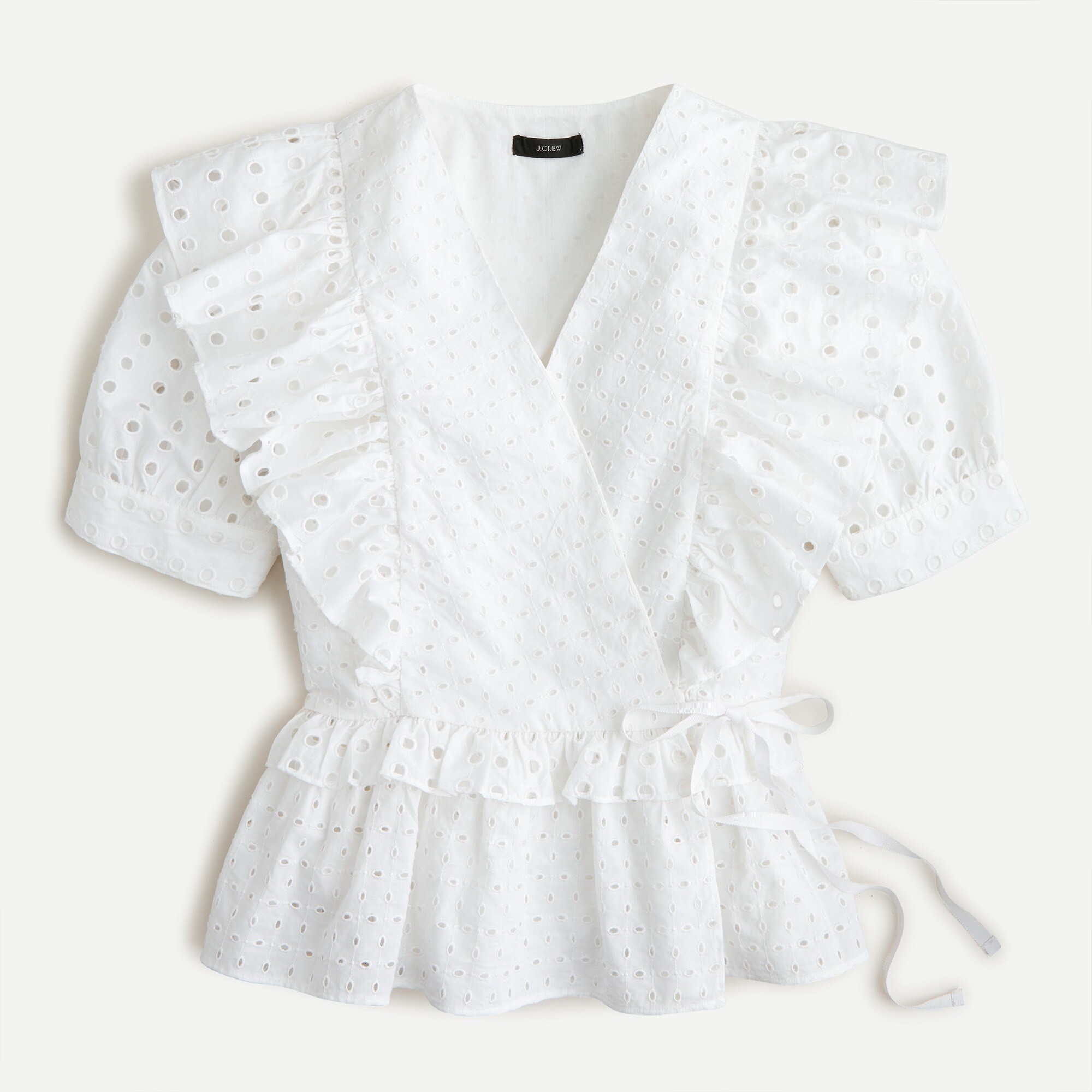 Ruffle wrap top in eyelet