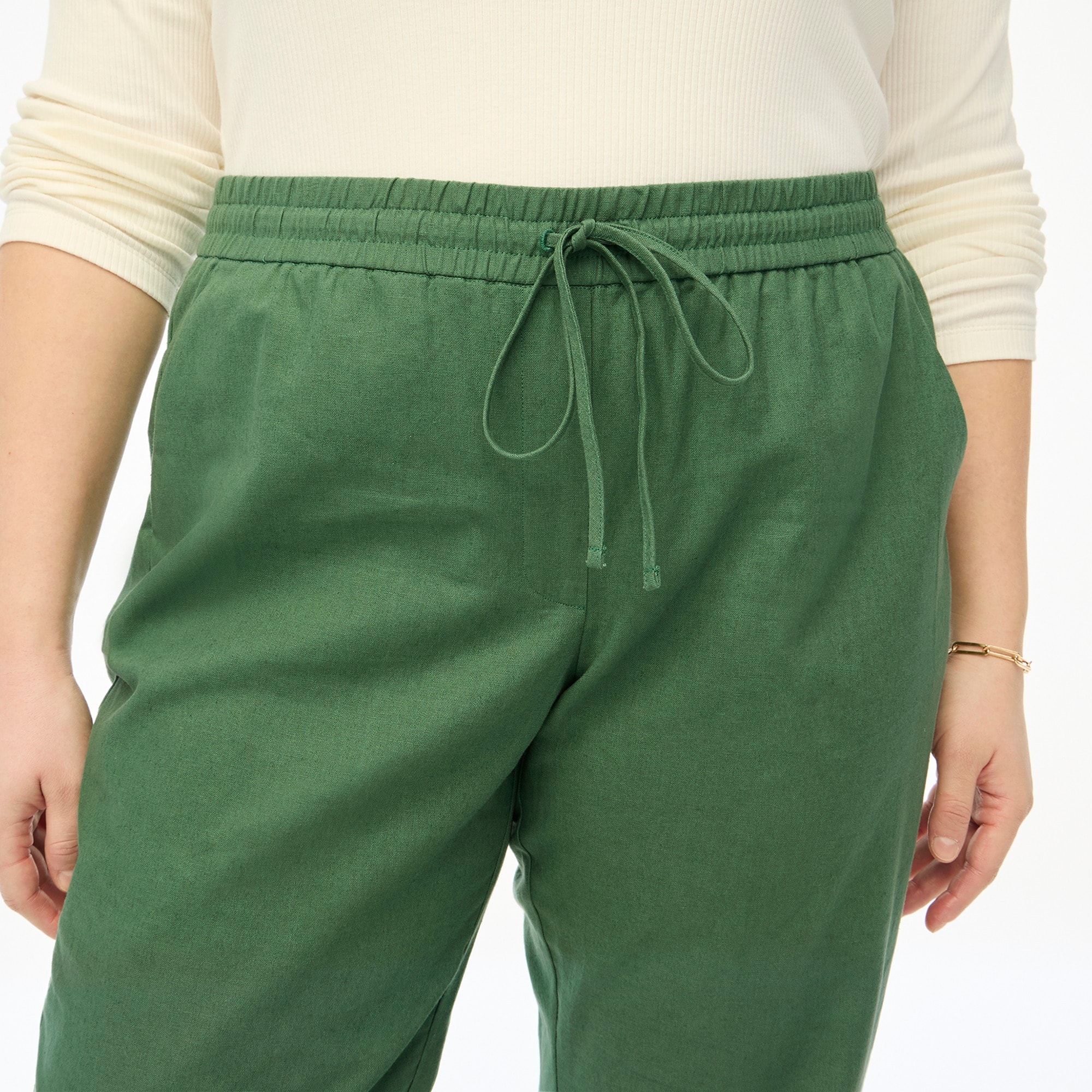Linen-cotton blend drawstring pant