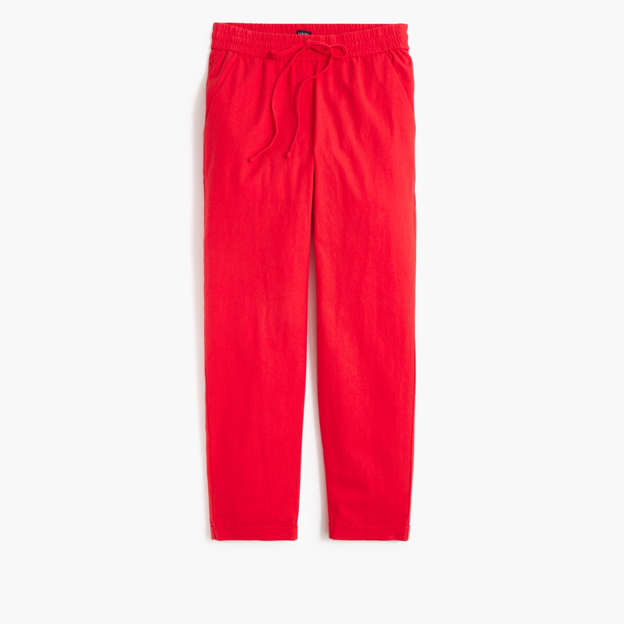 linen-cotton blend drawstring pant for women
