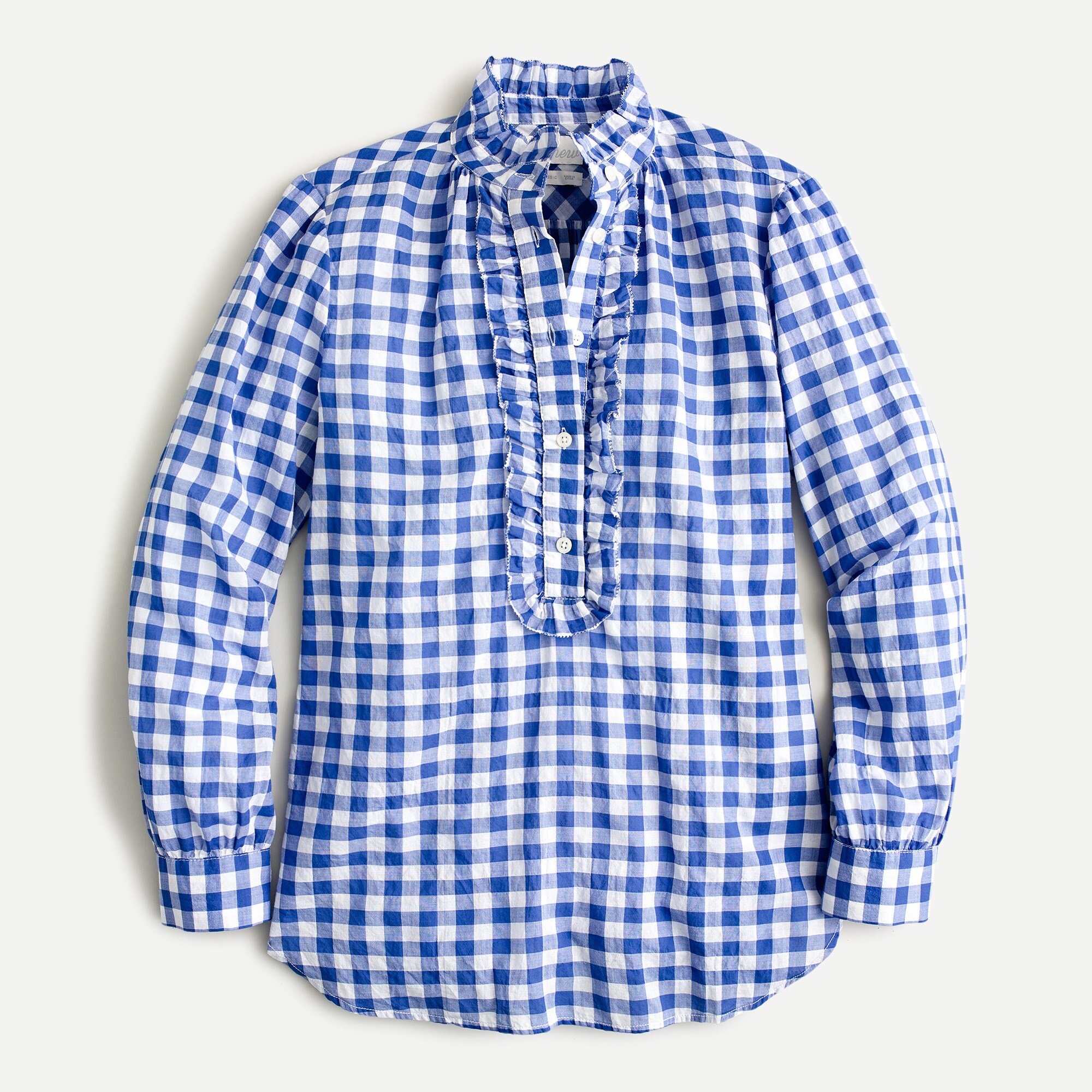 Classic-fit ruffle popover in crinkle gingham