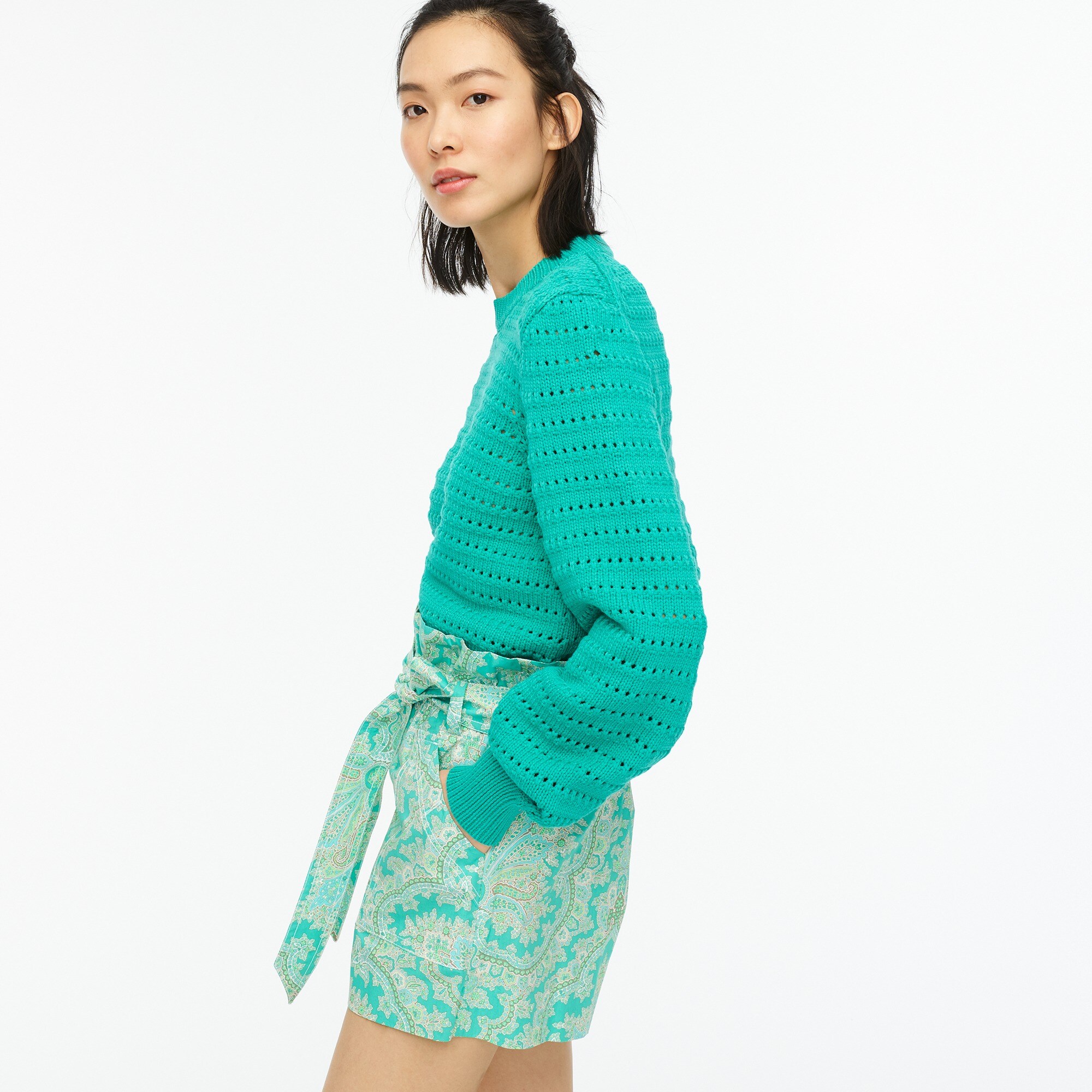 Balloon-sleeve pointelle sweater