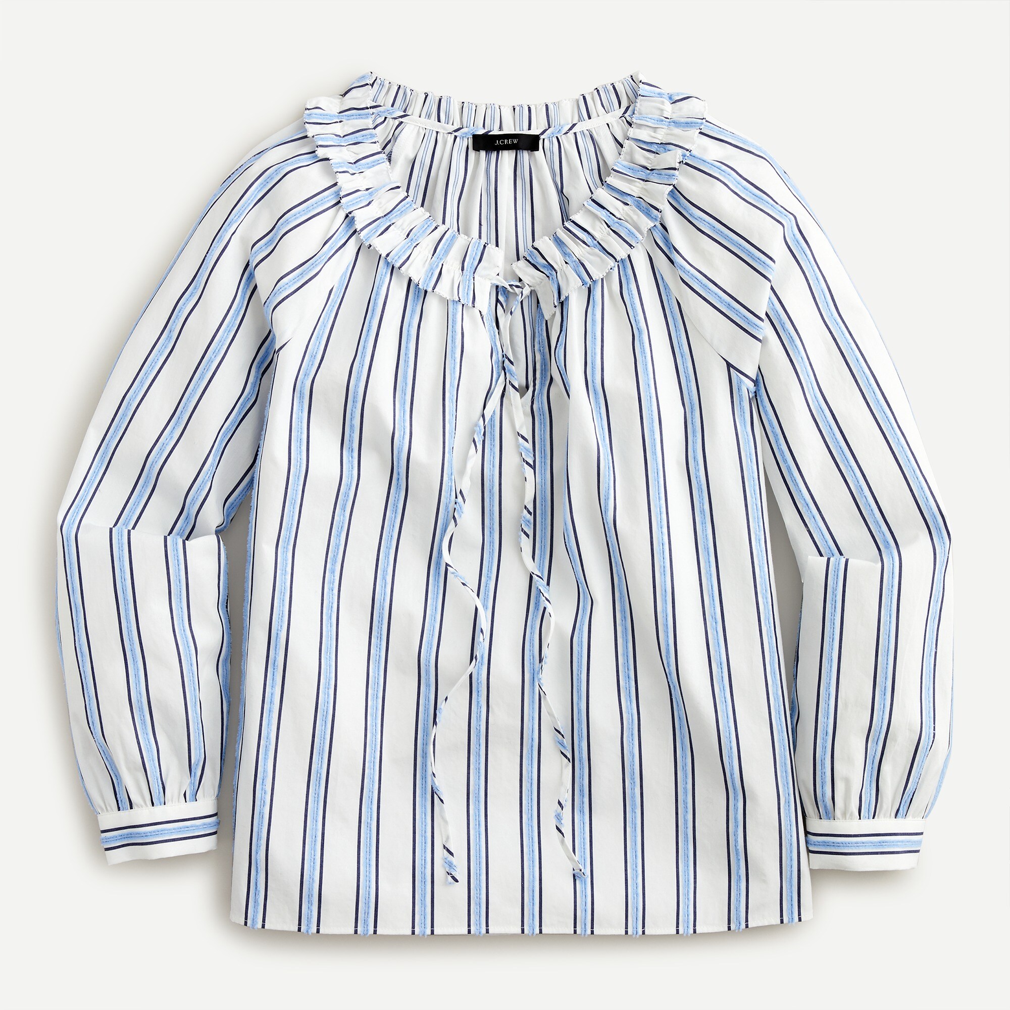 Tie-front ruffle top in stripe