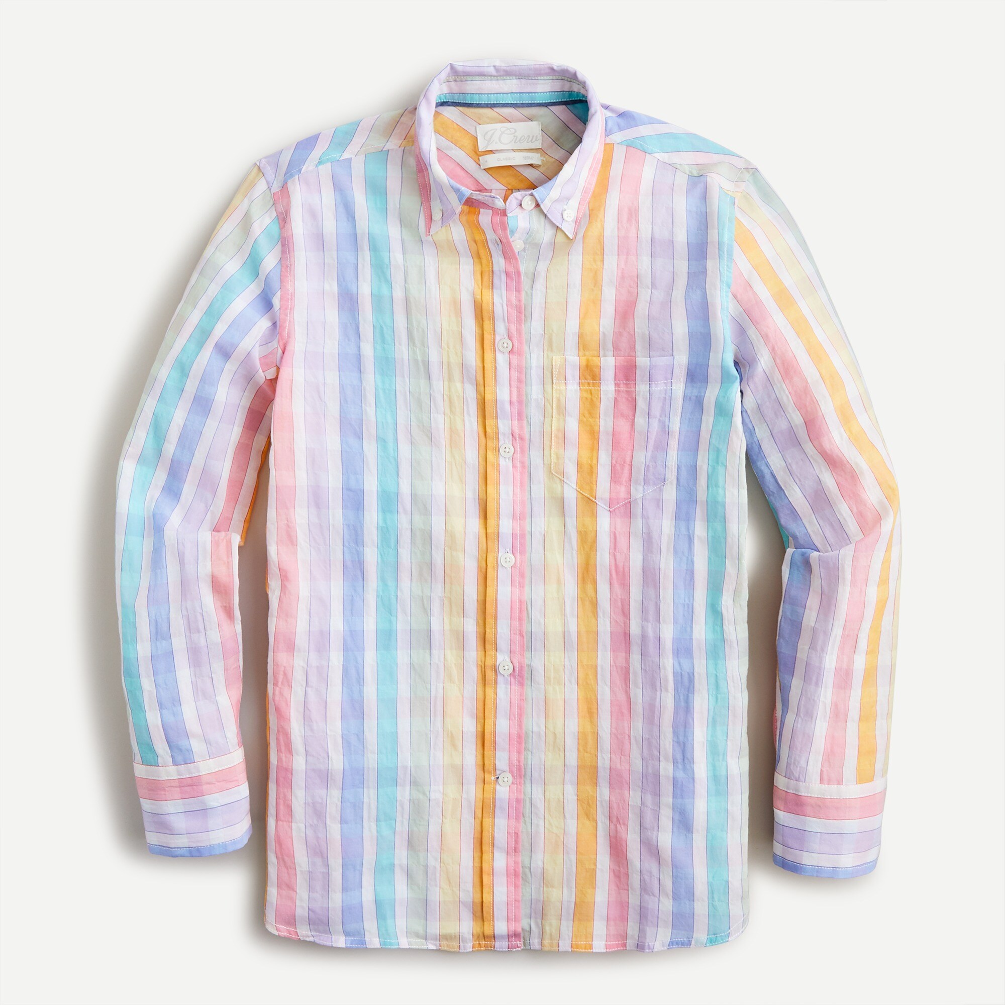 Classic-fit shirt in rainbow crinkle gingham