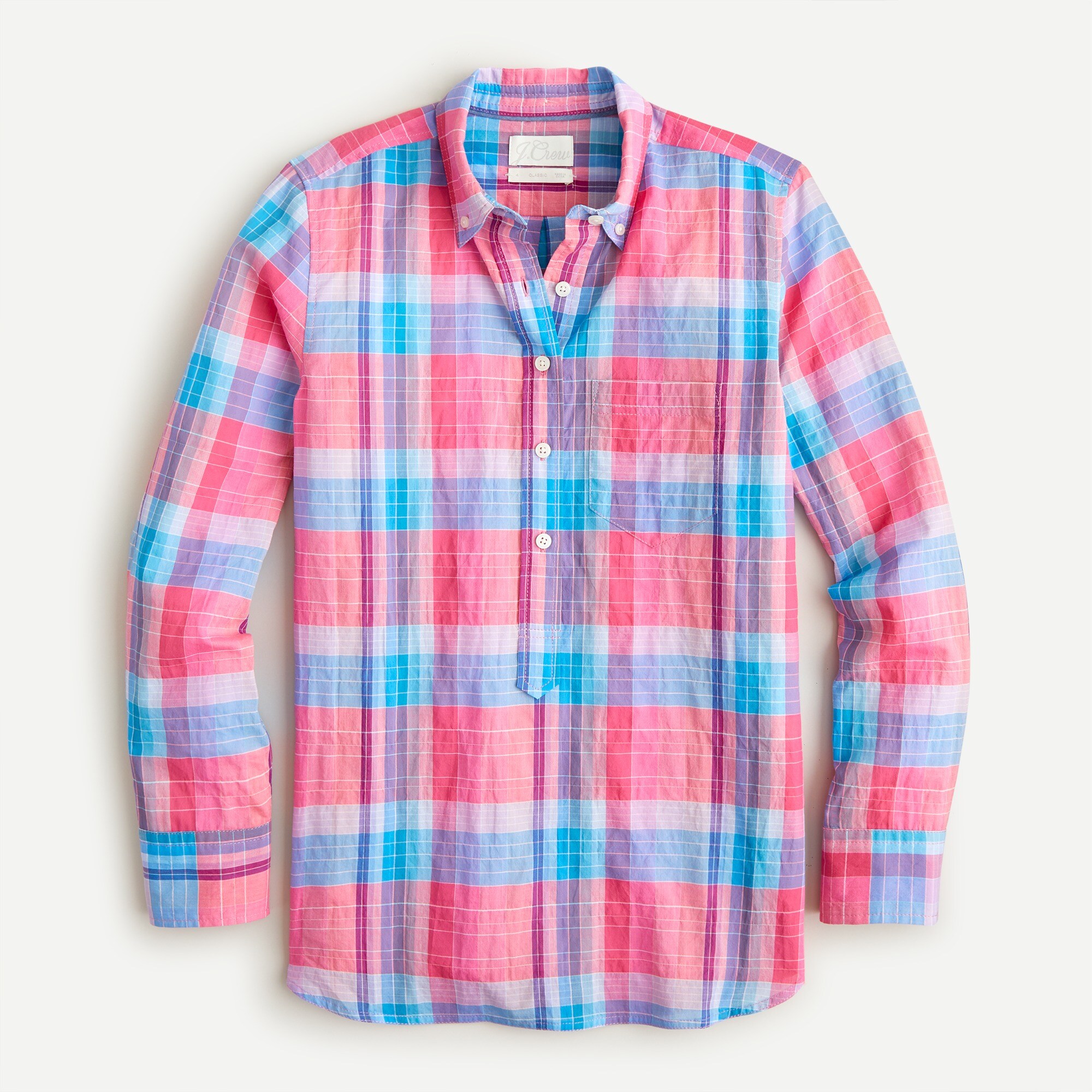 j.crew: classic-fit crinkle cotton popover in ombré plaid for women, right side, view zoomed