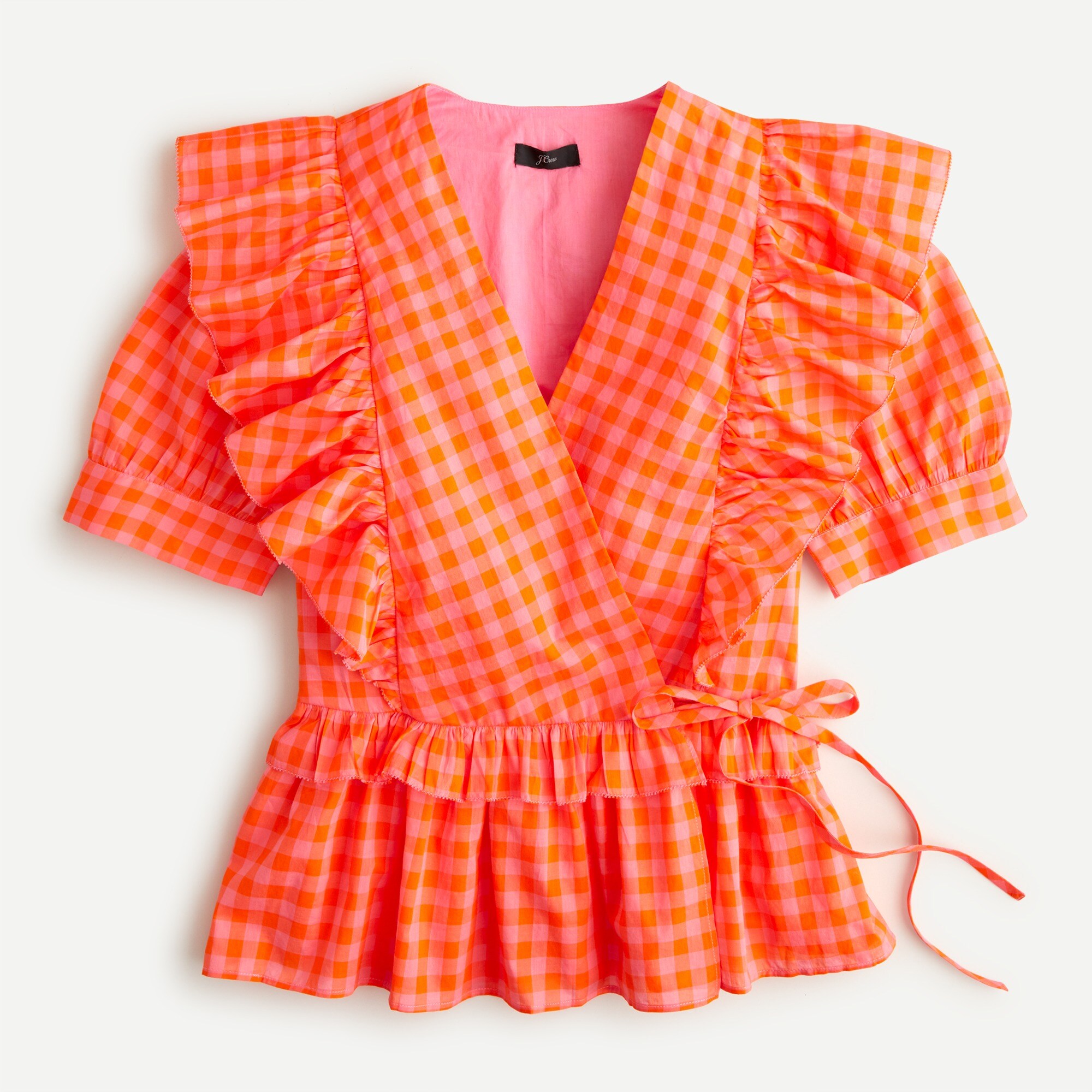 Ruffle Wrap Top In Gingham For Women | J.Crew