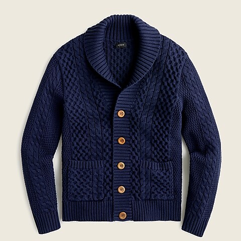 mens Cotton cable-knit shawl-collar cardigan