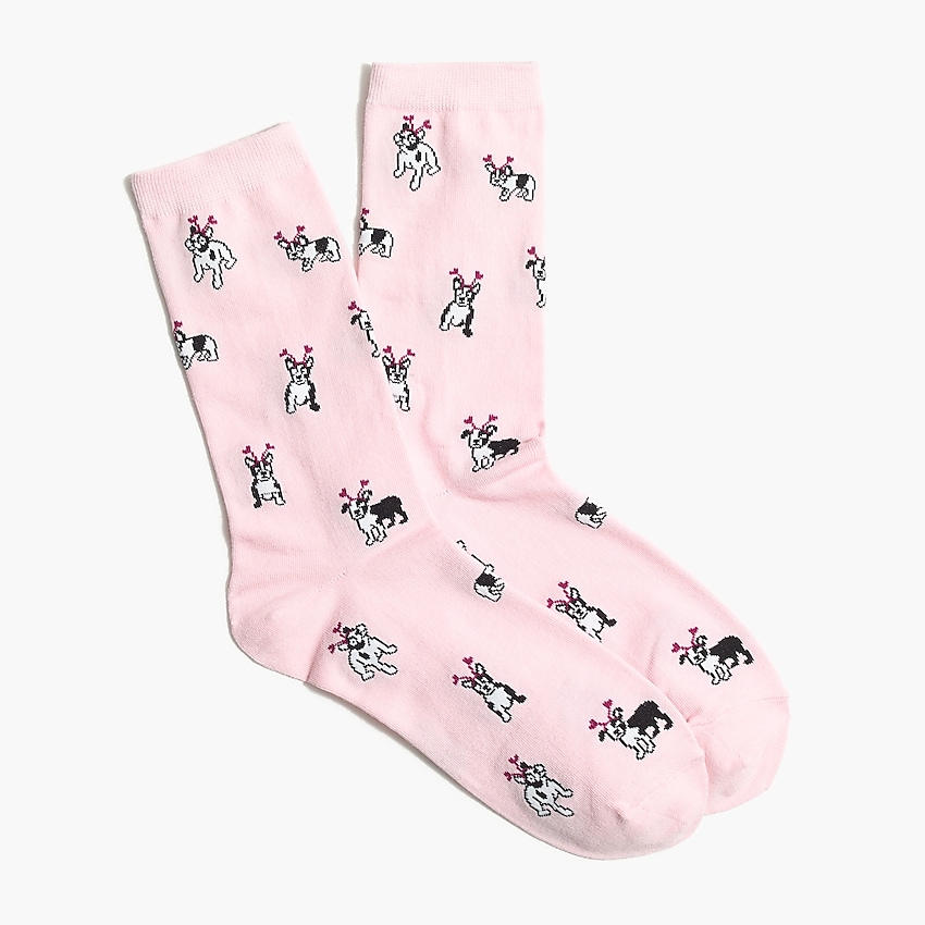 factory: valentine french bulldog trouser socks for women, right side, view zoomed