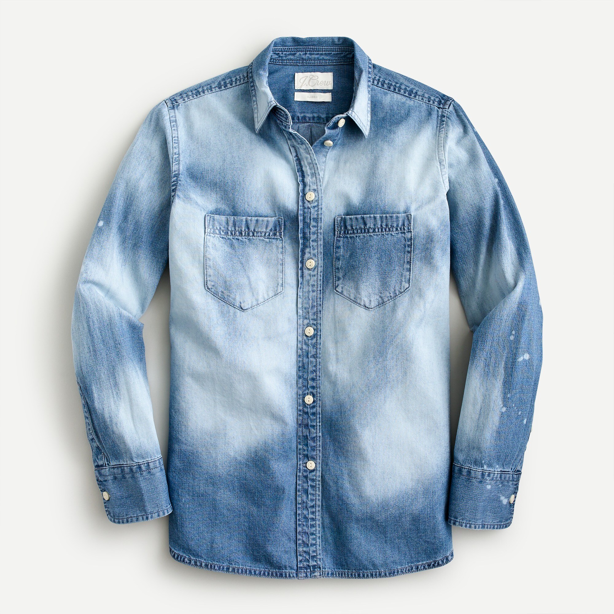 J Crew Classic Fit Bleached Out Chambray Shirt For Women