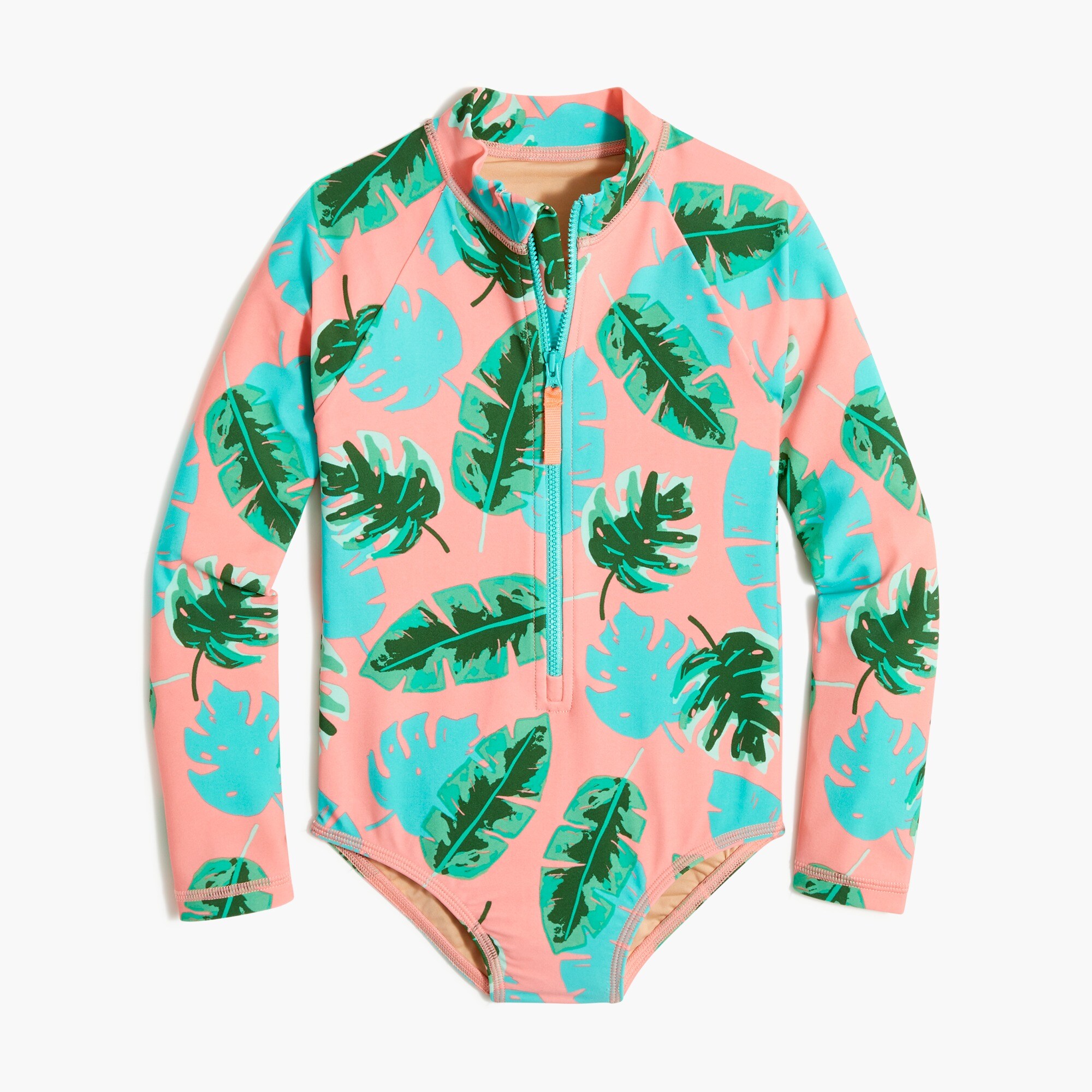 girls' palm-print rashguard swimsuit for girls
