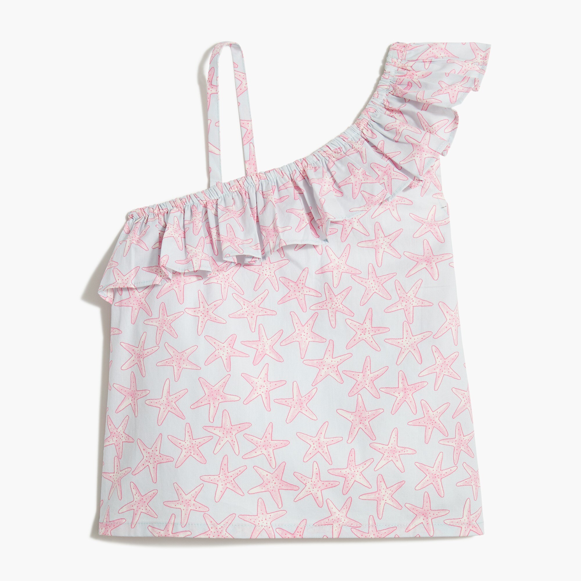 Girls' starfish one-shoulder cotton poplin top