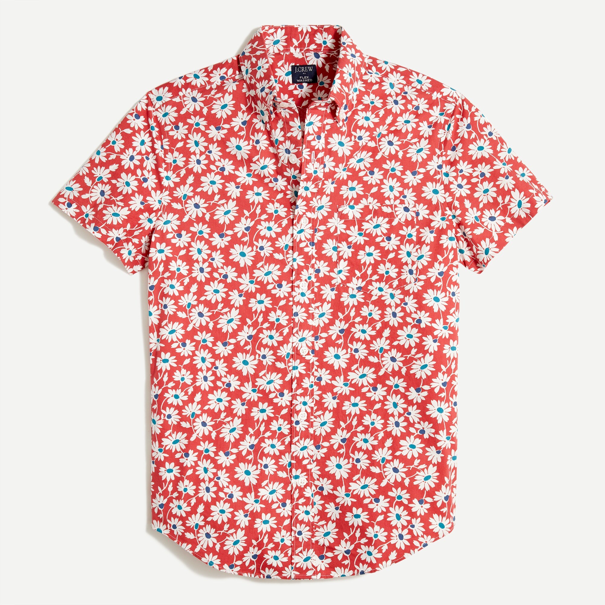 Short-sleeve slim printed flex casual shirt
