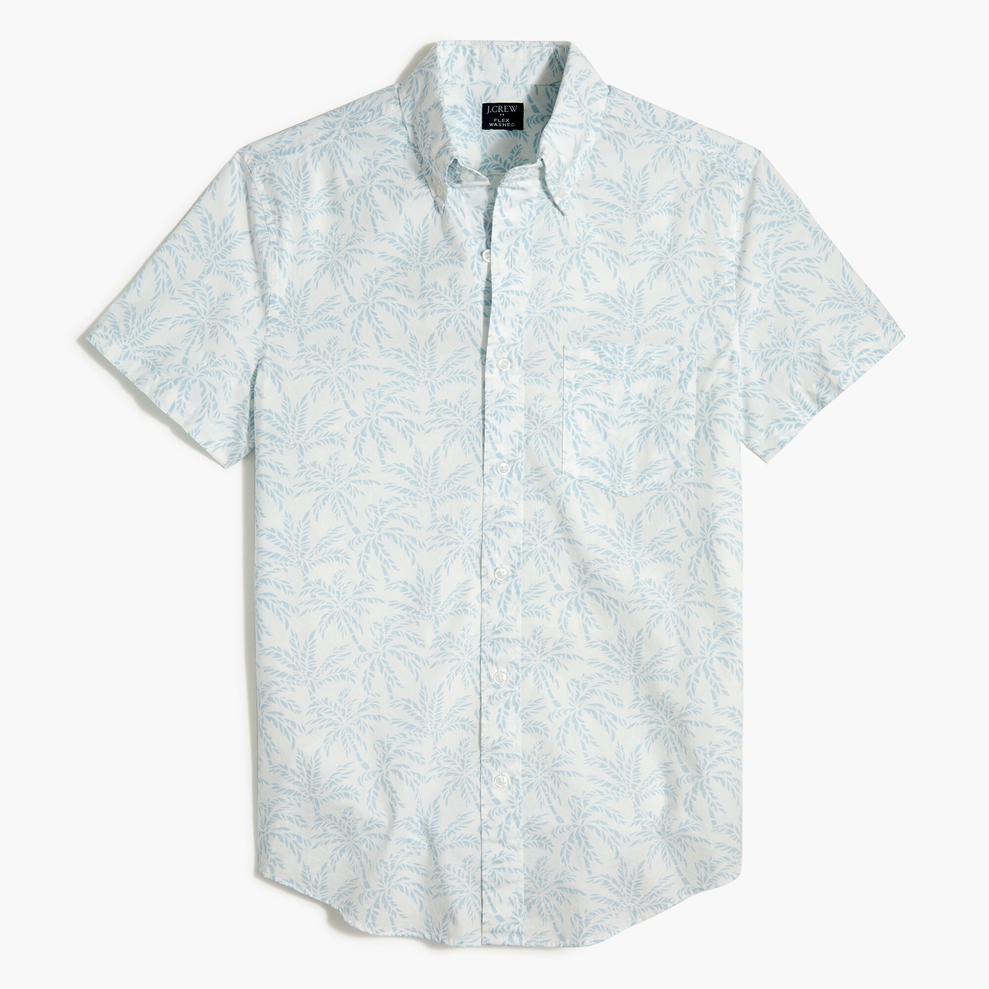 Short-sleeve slim palm-tree print flex casual shirt