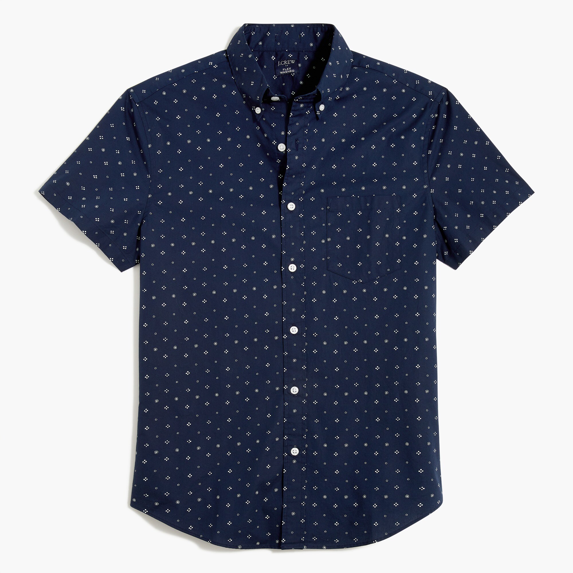 Short-sleeve slim geo-print flex casual shirt