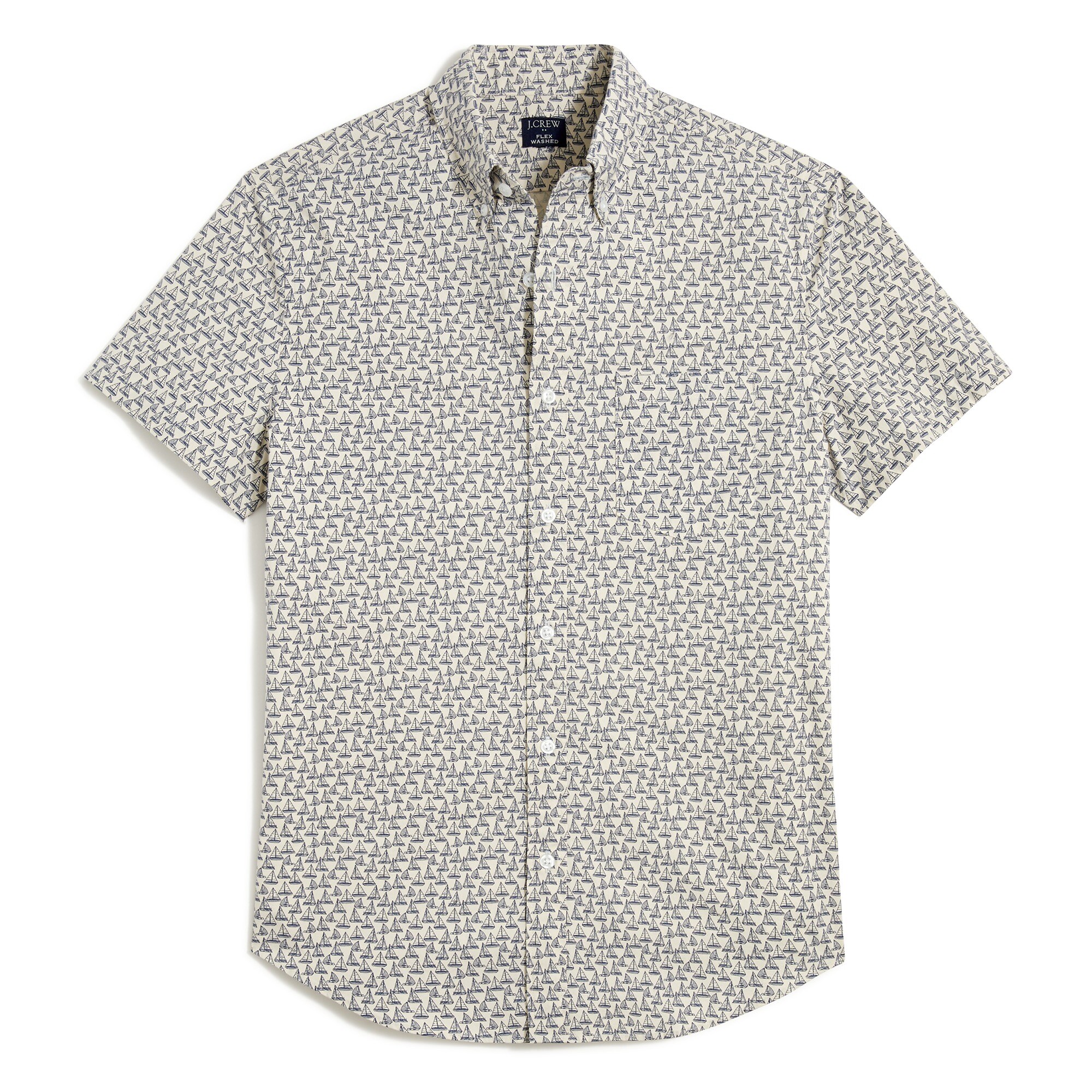 short-sleeve slim sailboat-print flex casual shirt for men