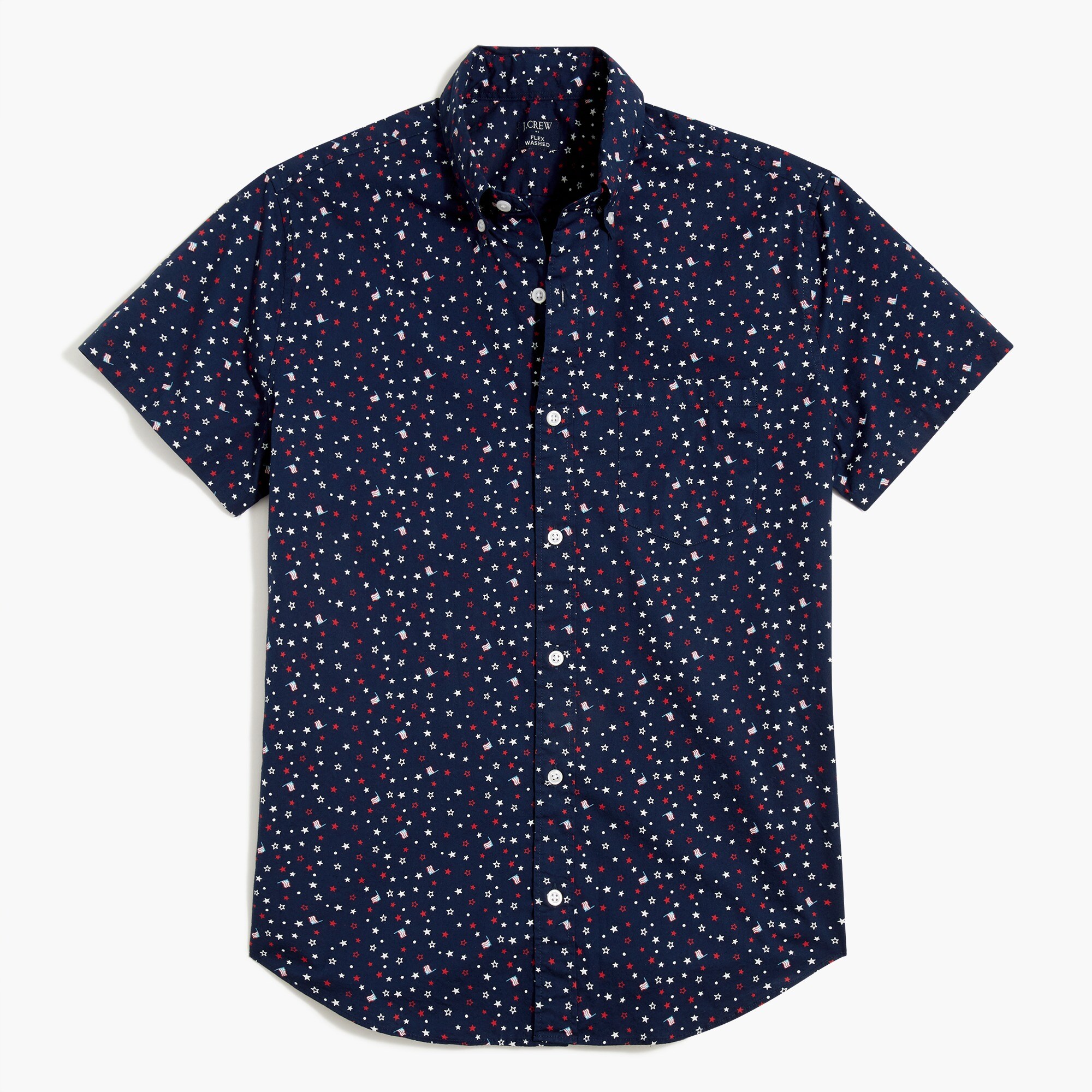 Short-sleeve slim star-print flex casual shirt