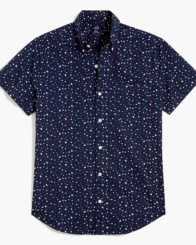 Factory: Short-sleeve Slim Star-print Flex Casual Shirt For Men