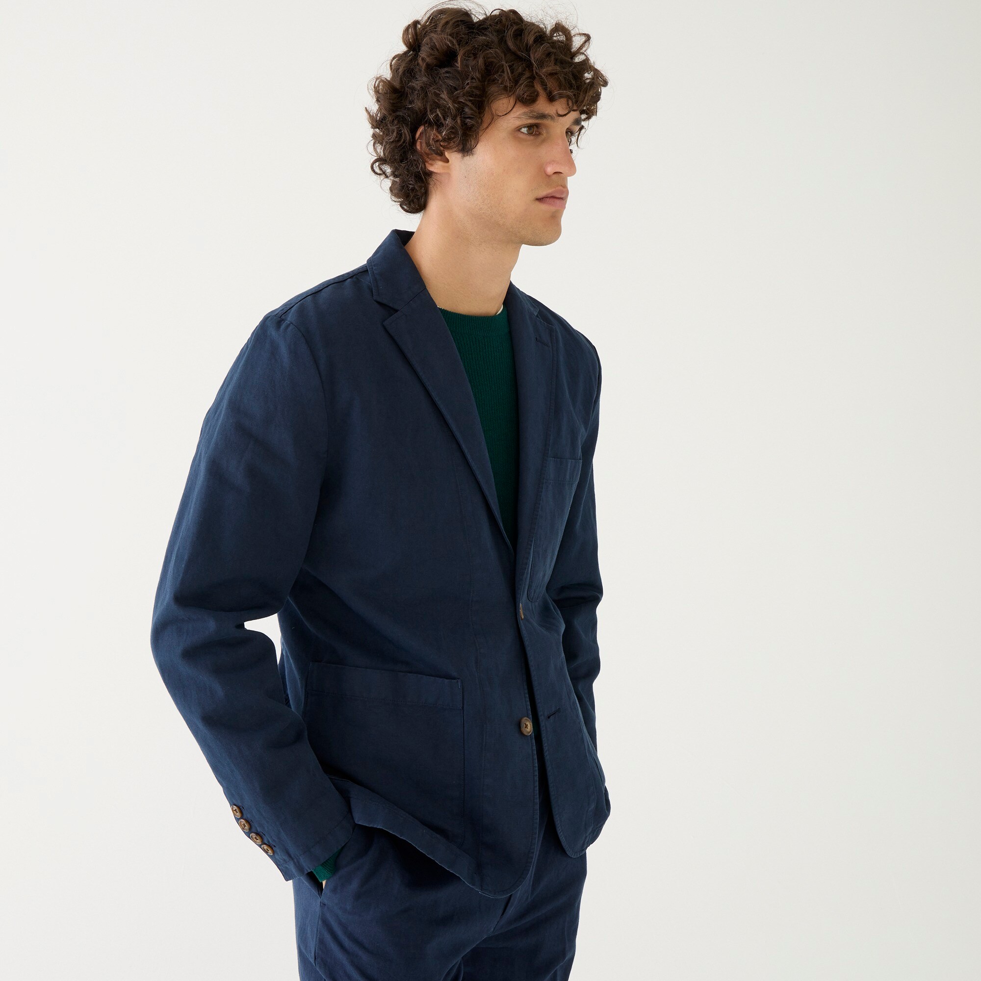 Garment-dyed cotton-linen chino suit jacket