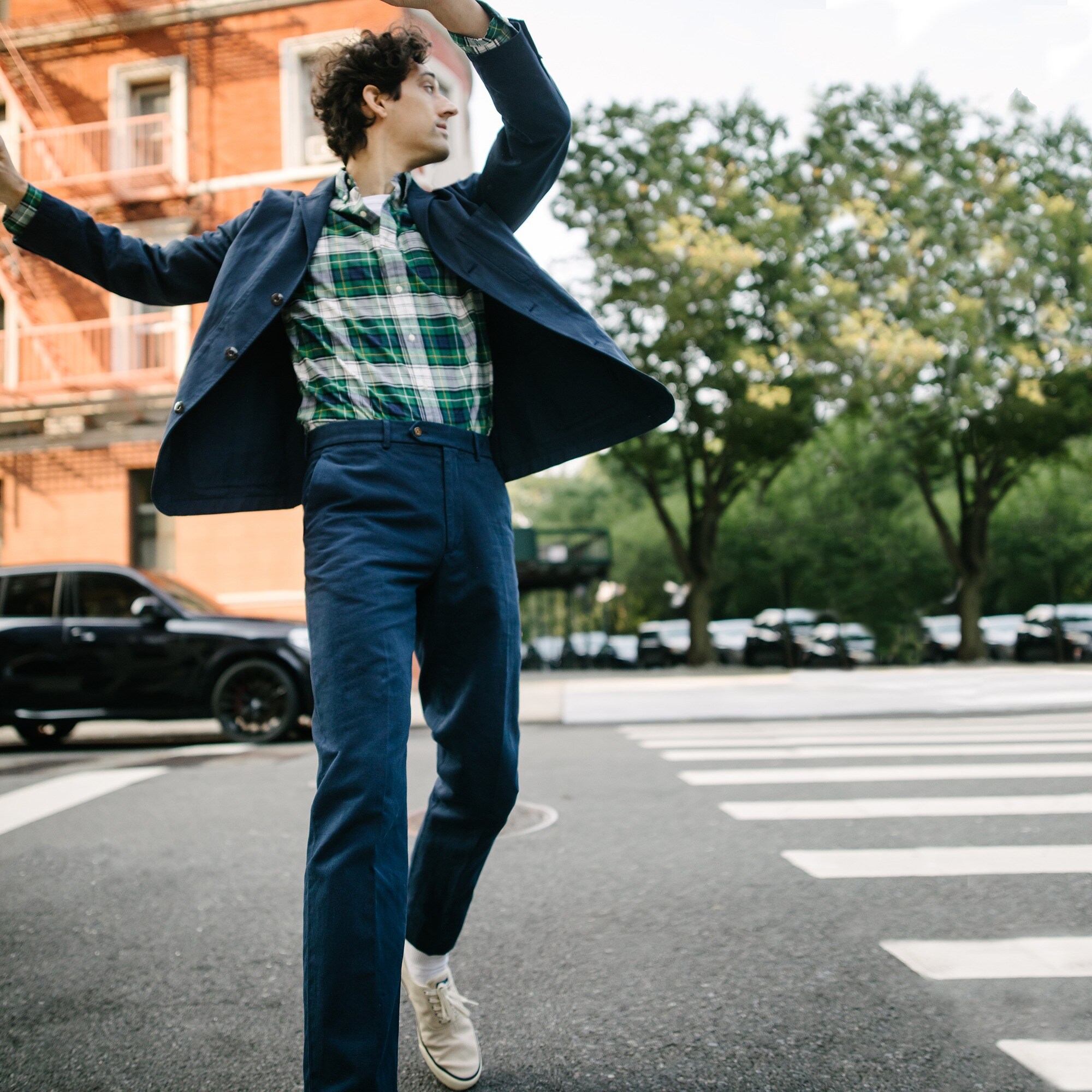 Garment-dyed cotton-linen chino suit jacket