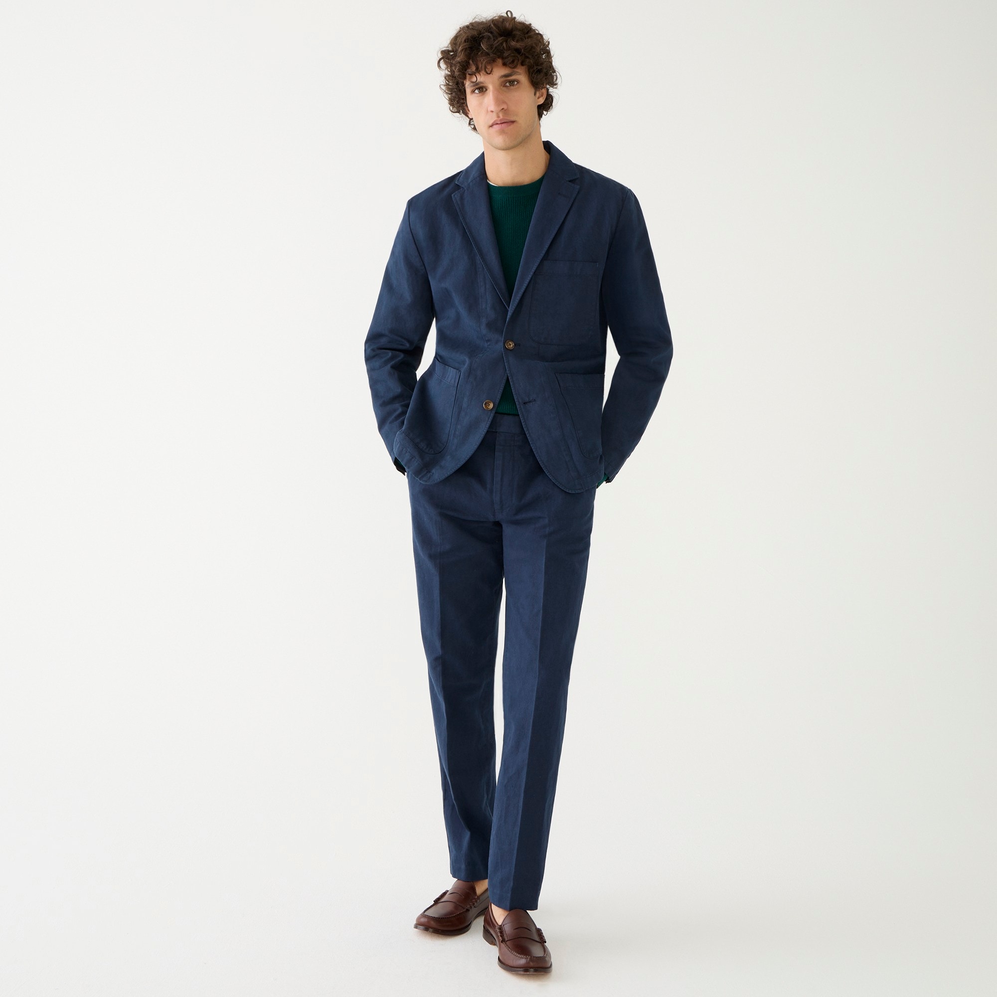  Garment-dyed cotton-linen chino suit jacket