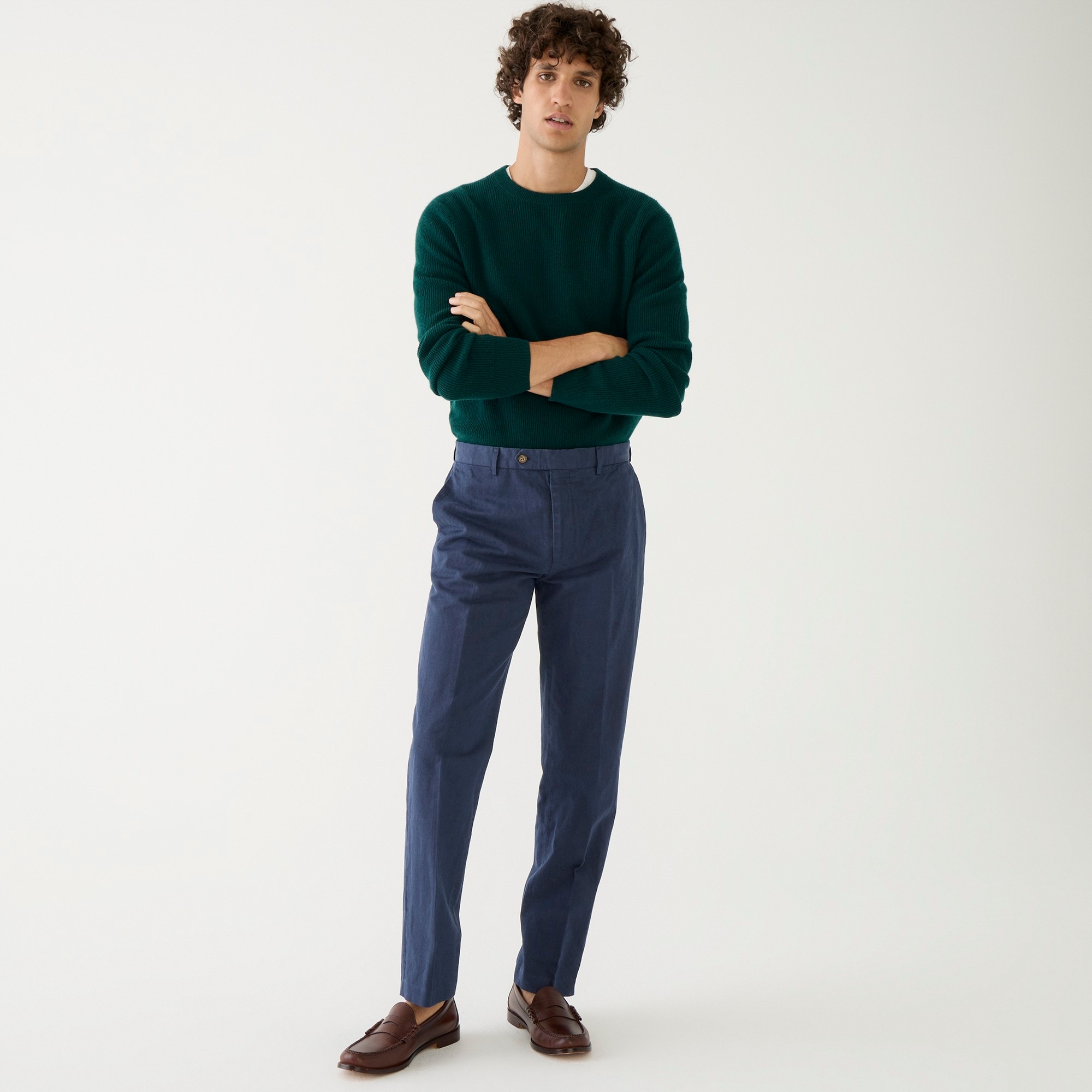 Garment-dyed cotton-linen blend chino suit pant