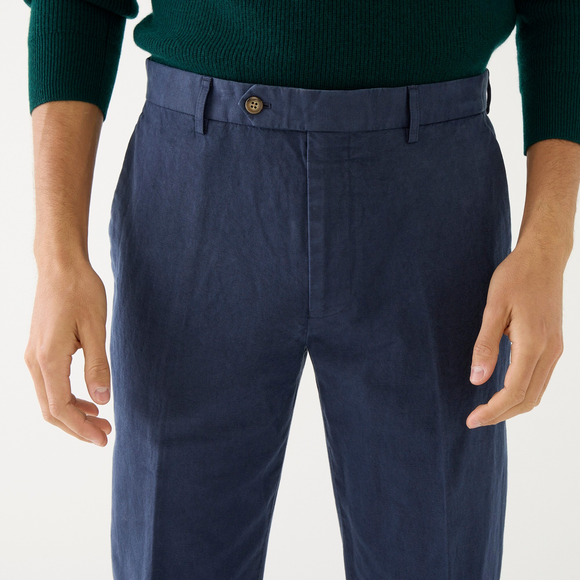 Garment-dyed cotton-linen blend chino suit pant