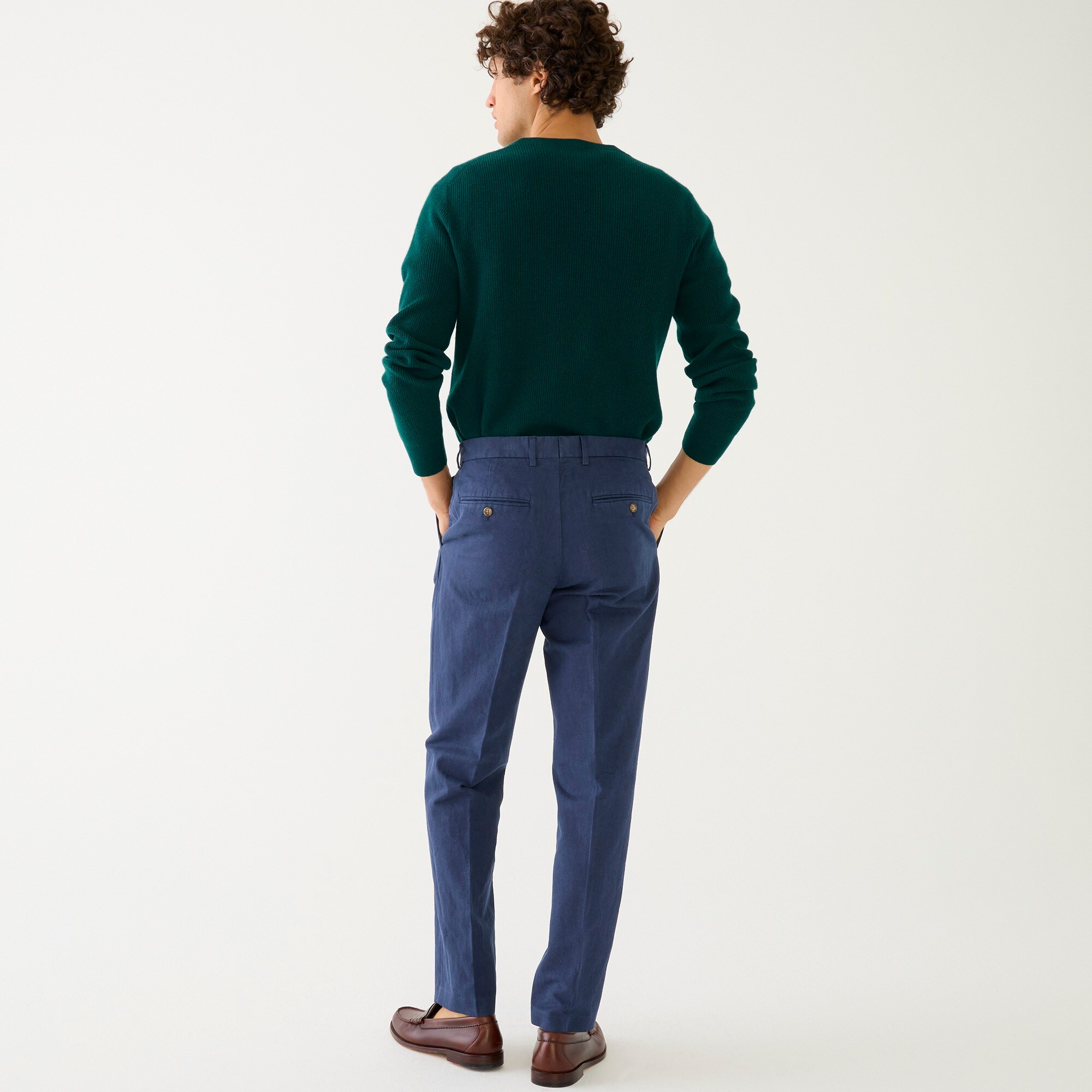 Garment-dyed cotton-linen blend chino suit pant