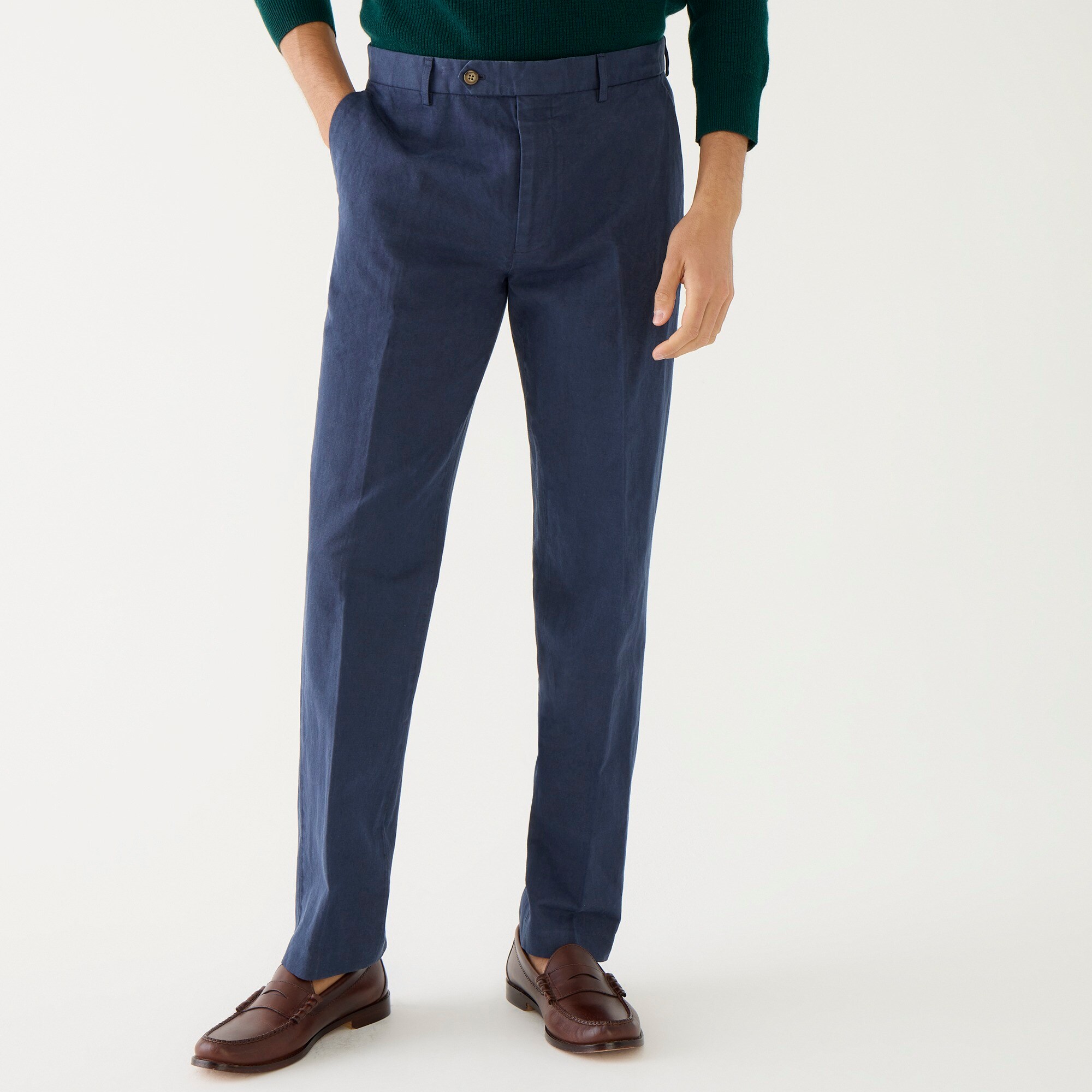 Garment-dyed cotton-linen blend chino suit pant