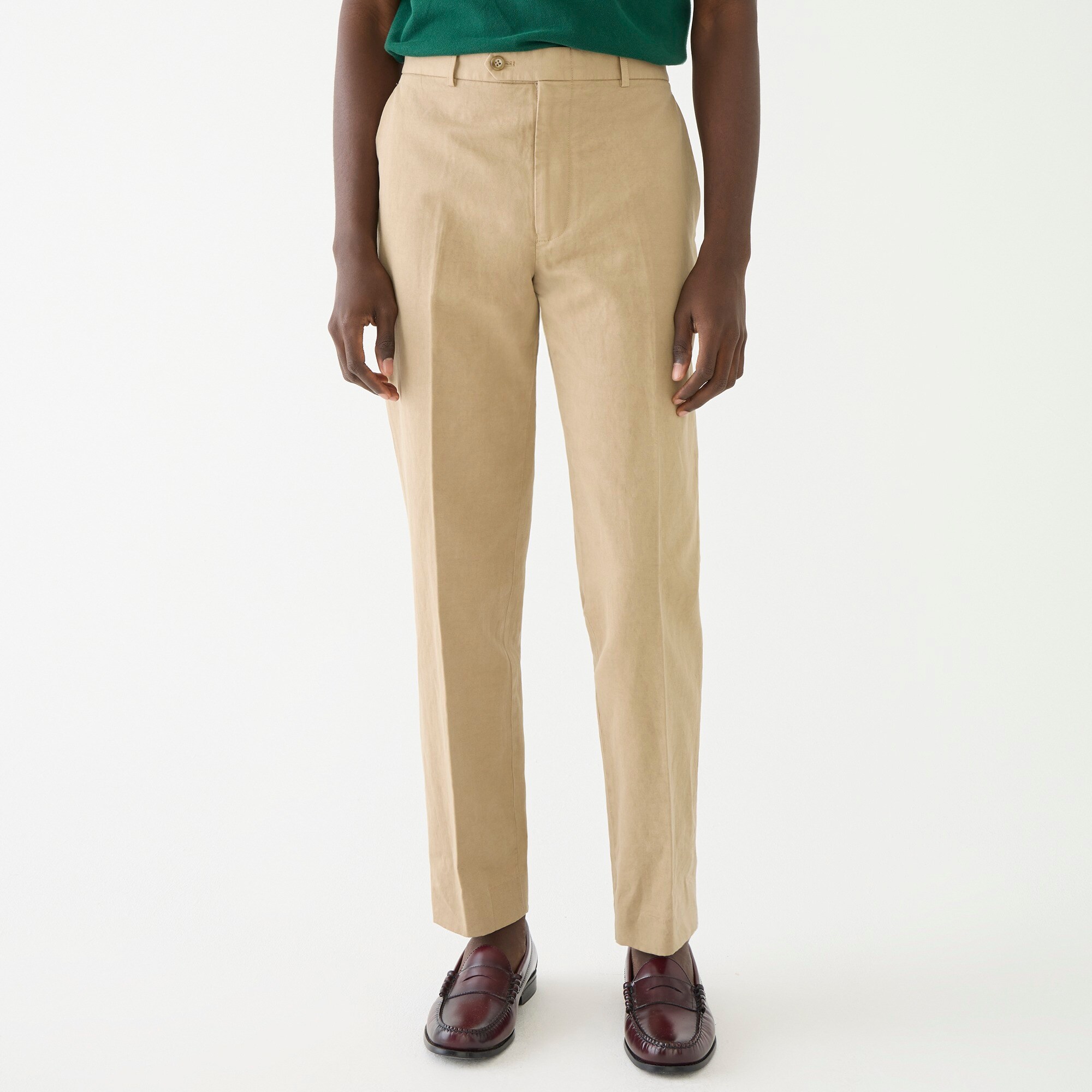 mens Garment-dyed cotton-linen blend chino suit pant