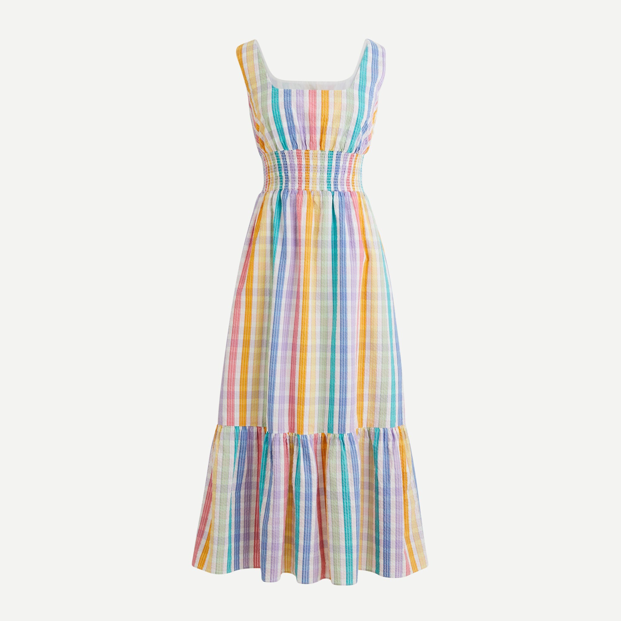 Square-neck dress in rainbow gingham