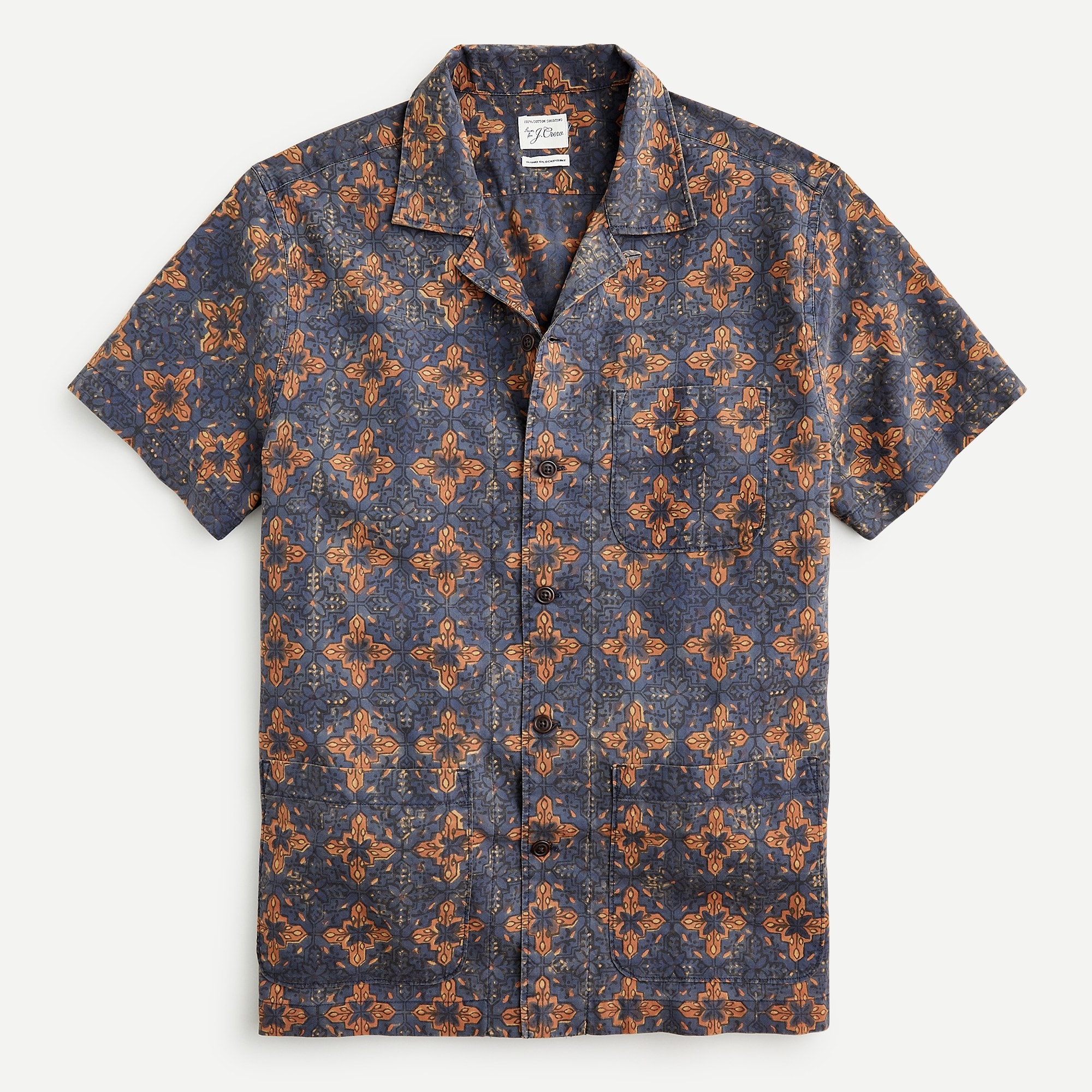 Short-sleeve Guayabera Shirt In Hand-blocked Print For Men | J.Crew