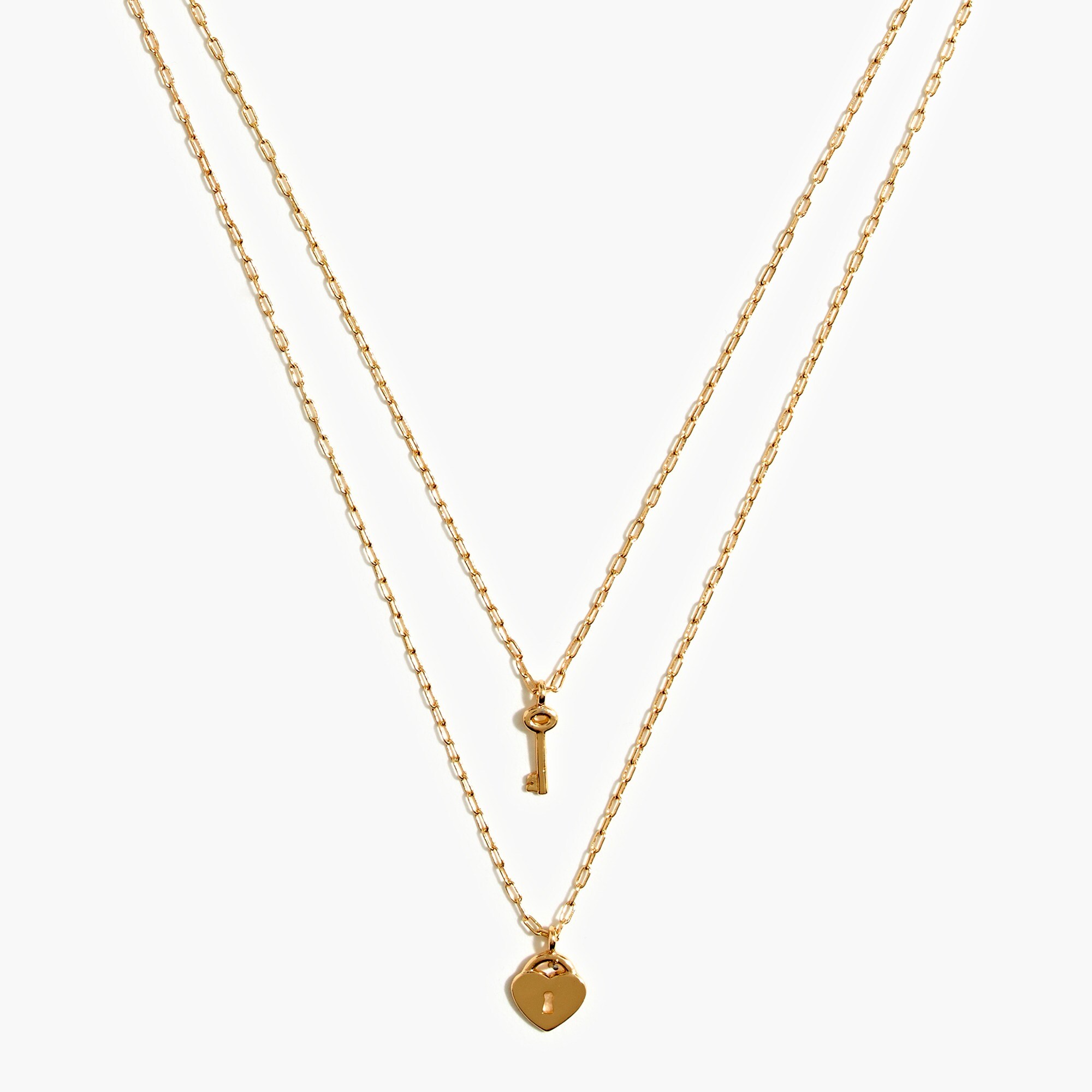 Heart lock and key two-layer necklace