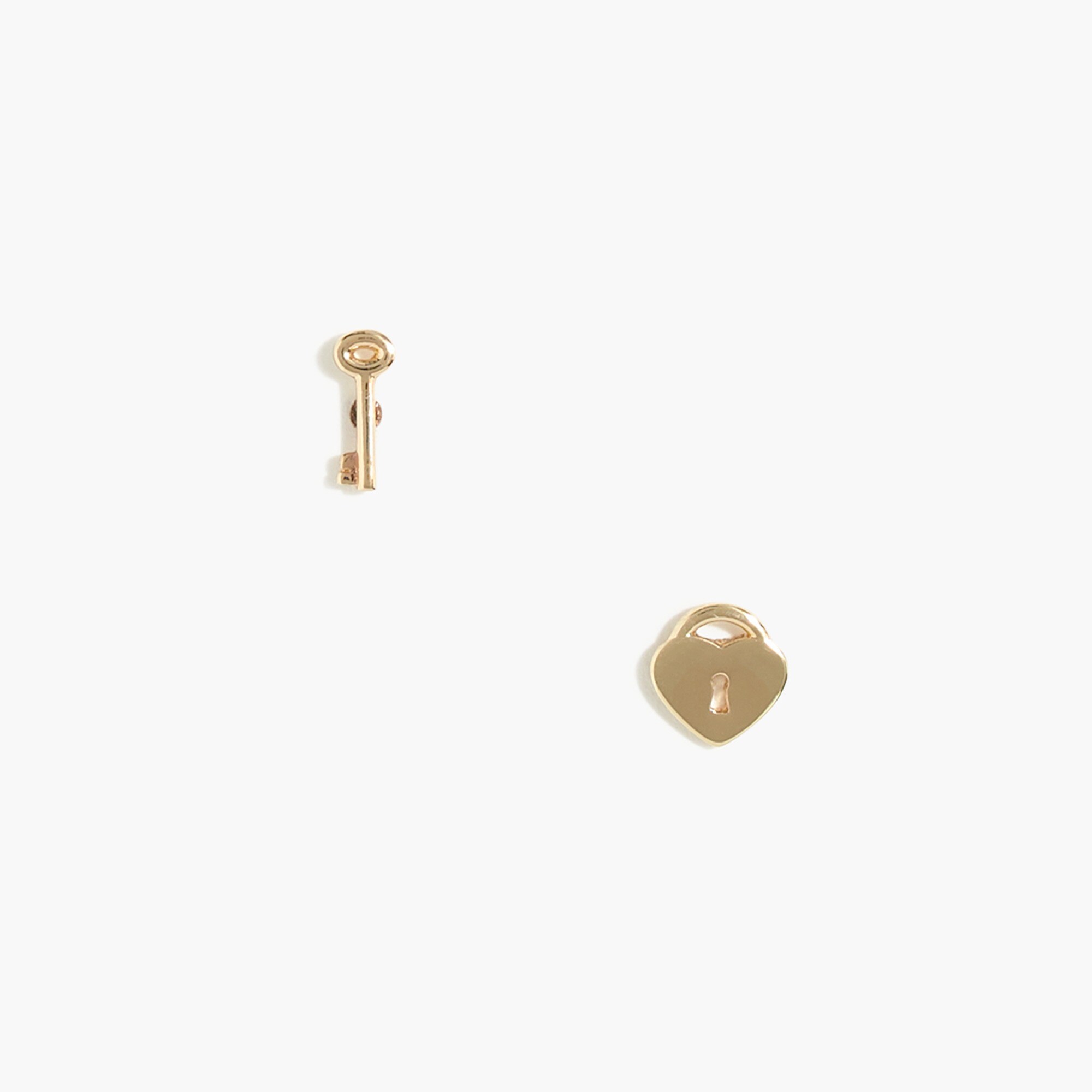 Heart lock and key mismatched stud earrings