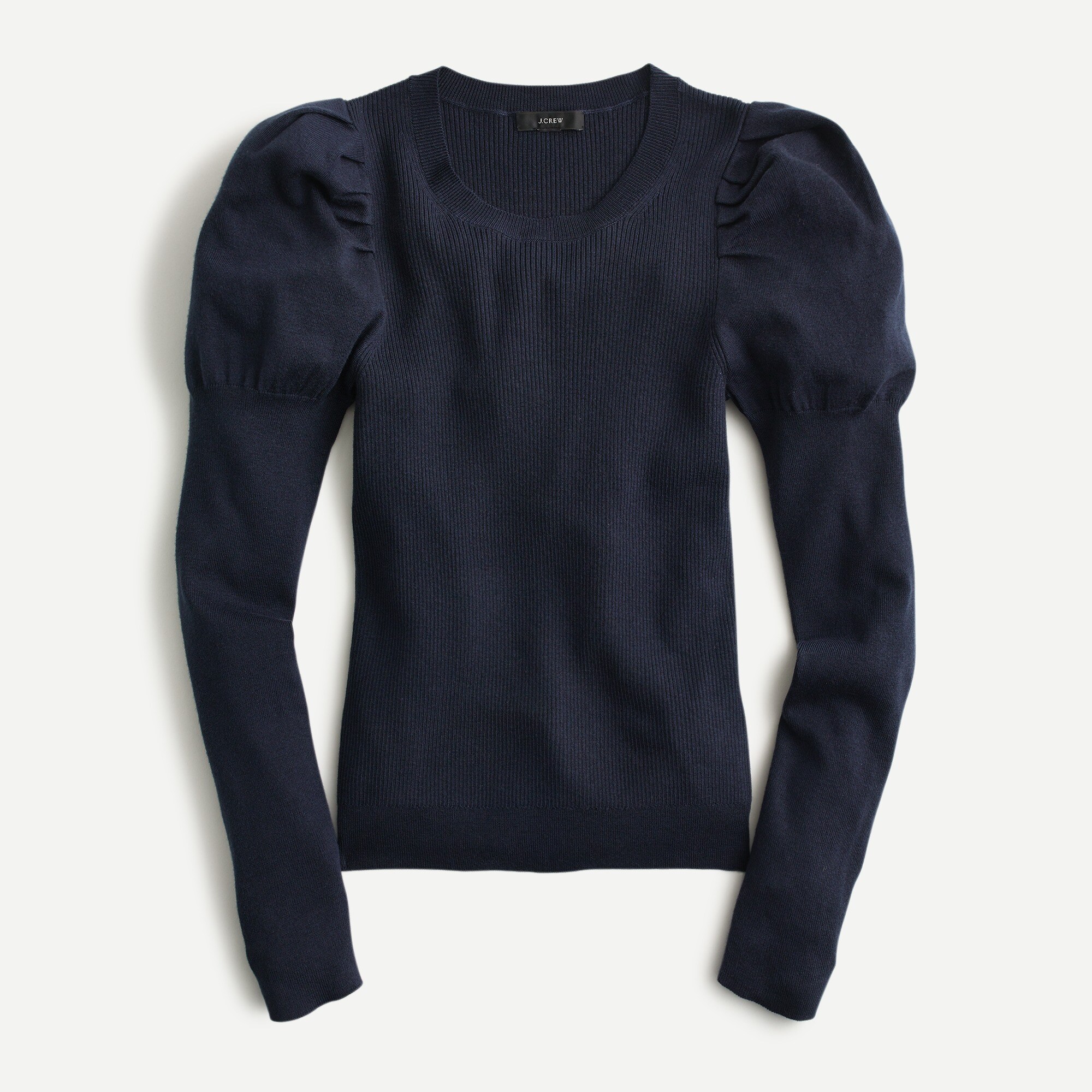 Puff-sleeve ribbed silk-blend sweater