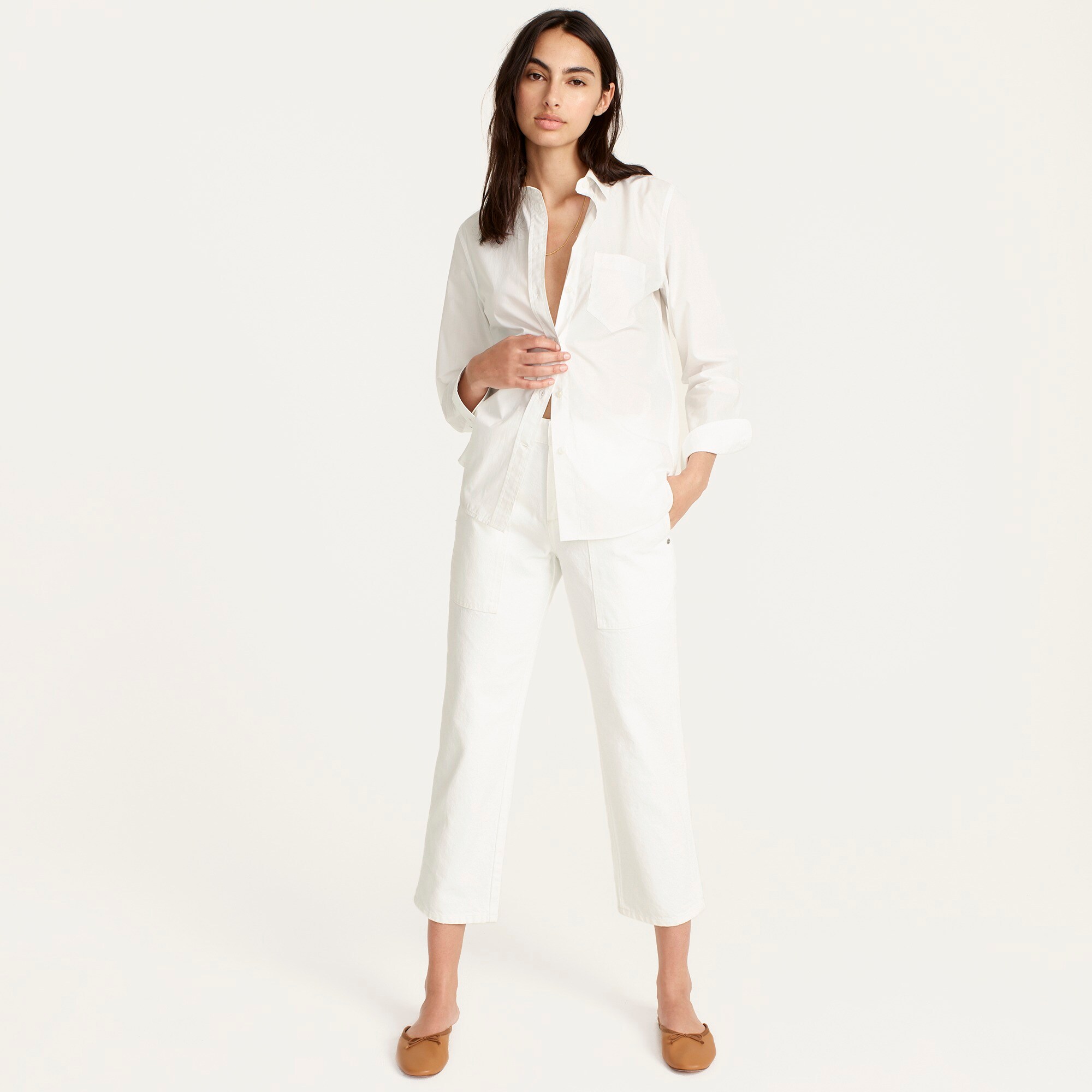 j.crew: classic-fit crisp cotton poplin shirt for women, right side, view zoomed