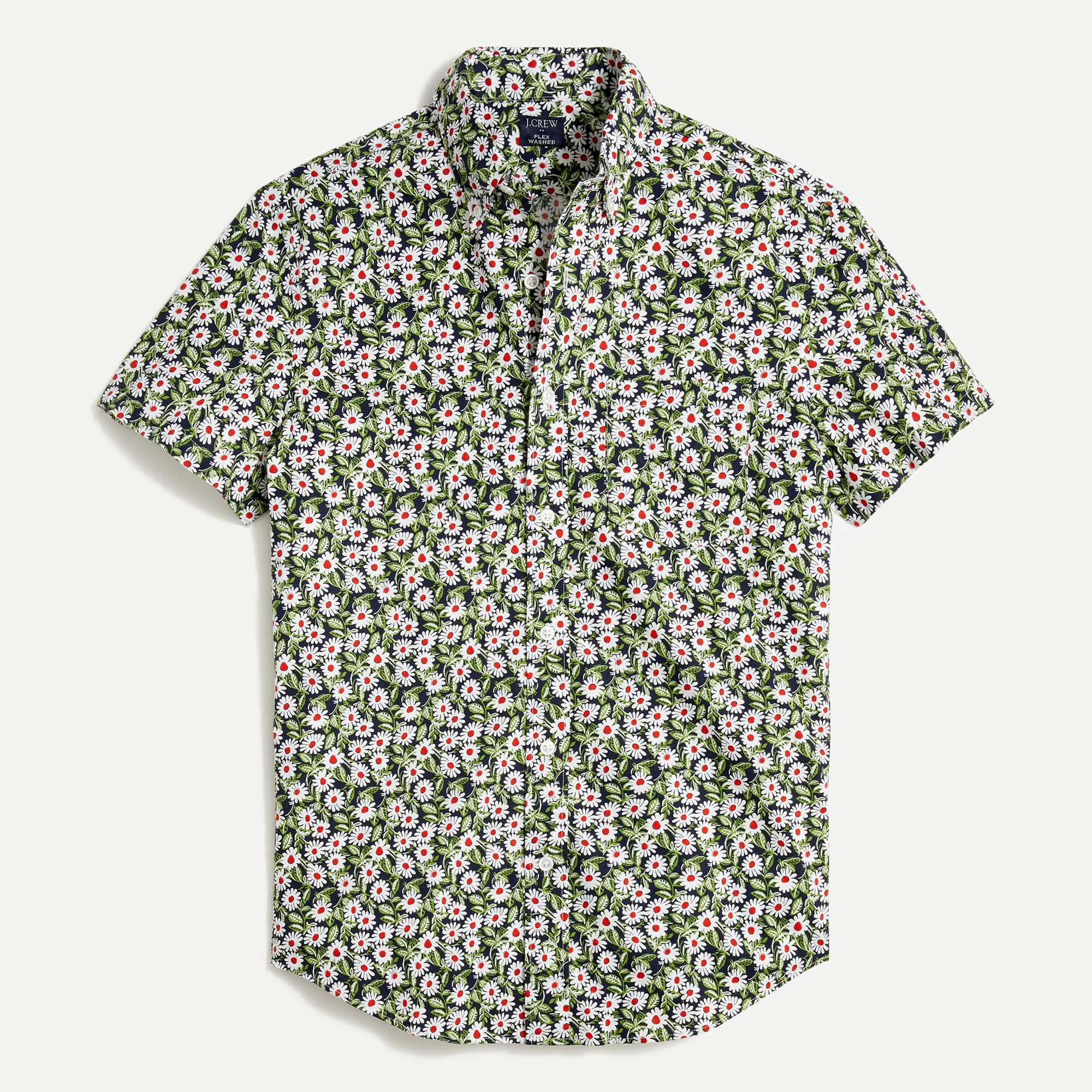 Short-sleeve slim printed flex casual shirt
