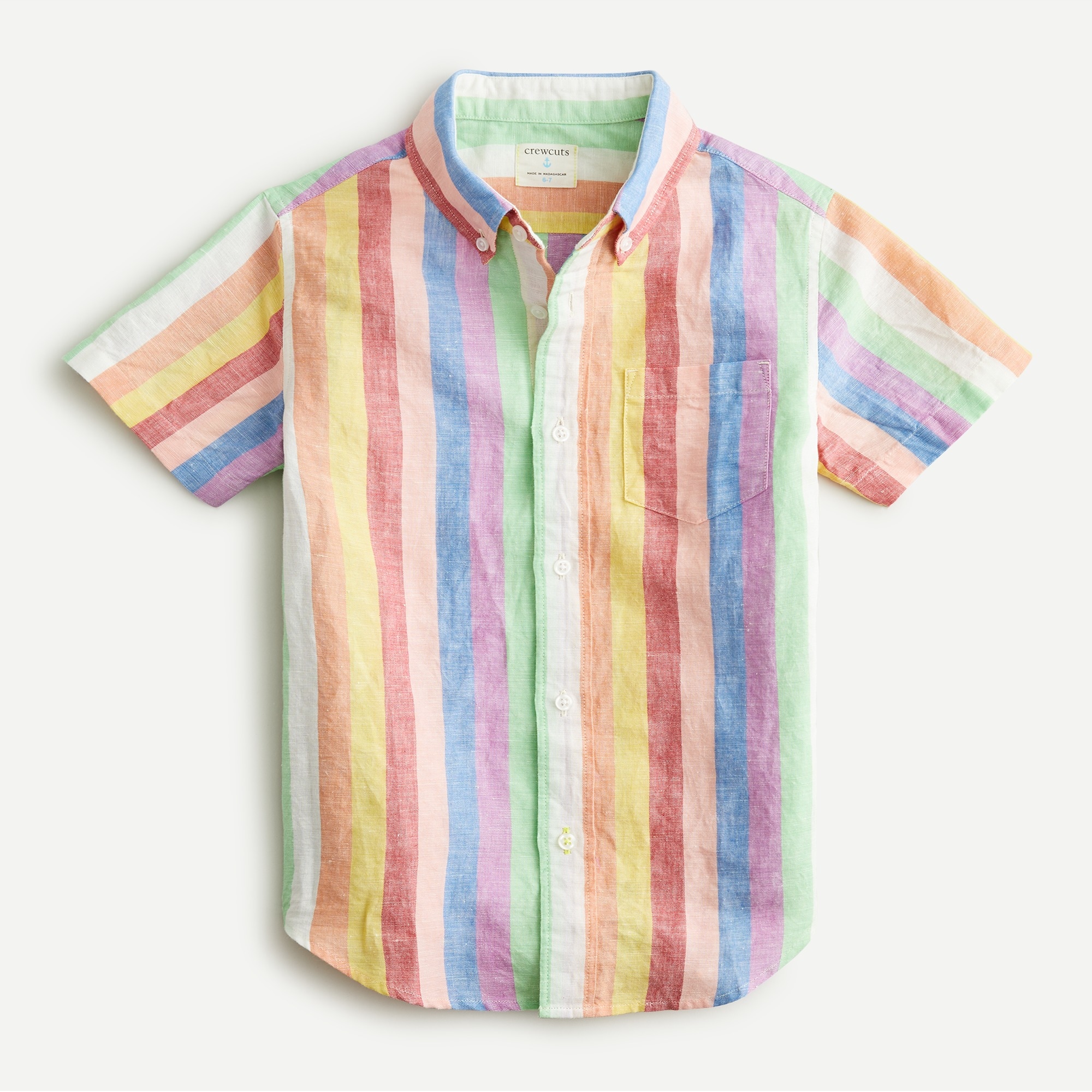 J.Crew: Boys' Short-sleeve Linen Shirt In Rainbow Stripe For