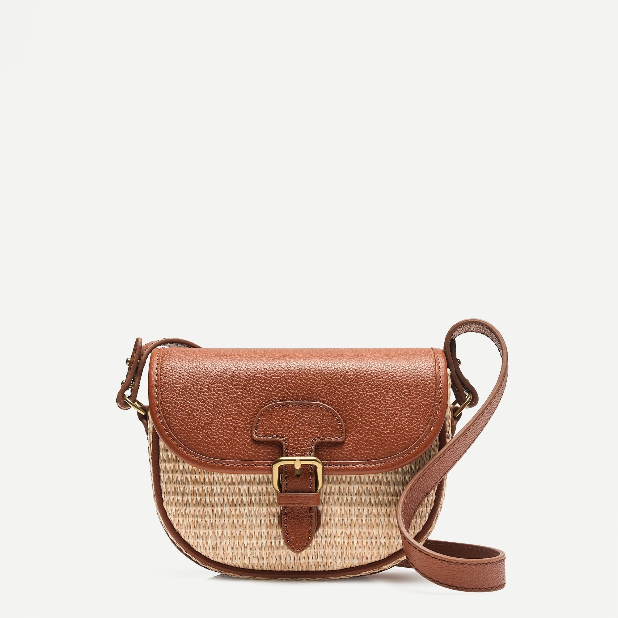 Classic small saddle bag in raffia