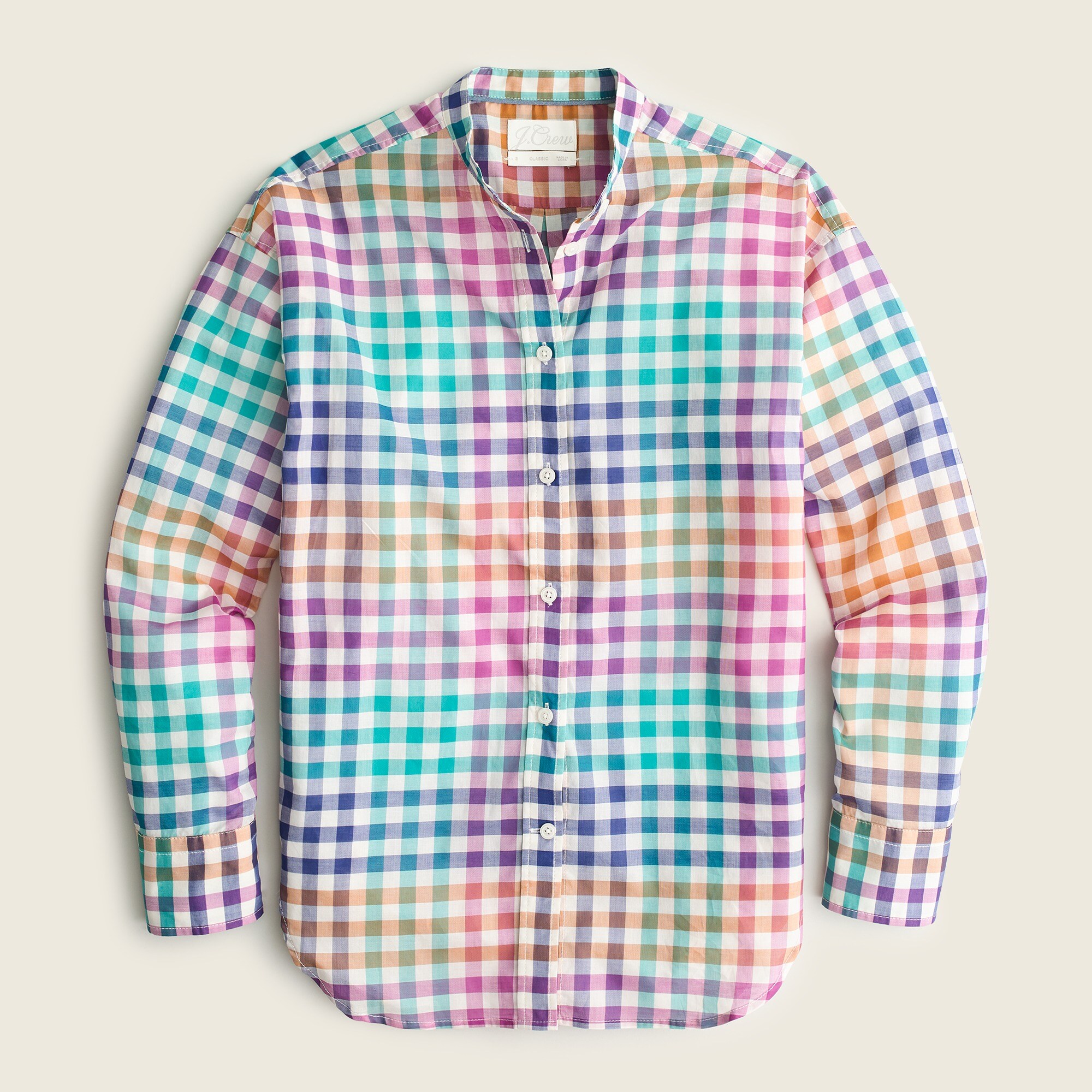 Relaxed-fit Thomas Mason® For J.Crew Collarless Shirt In Rainbow