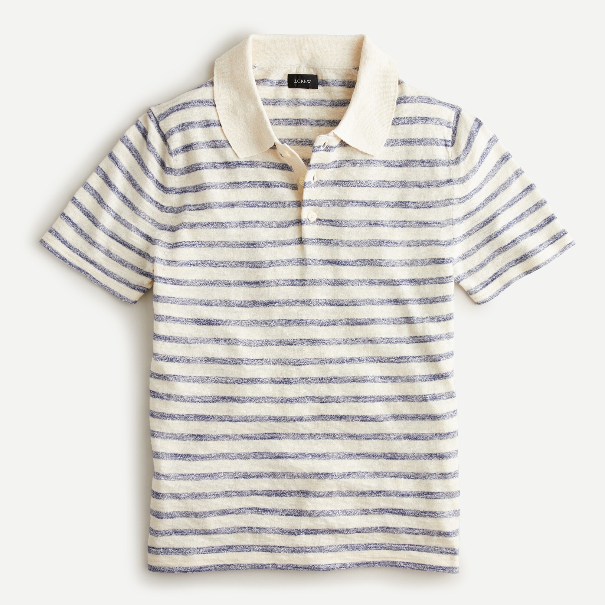 Short-sleeve linen-cotton sweater polo in stripe