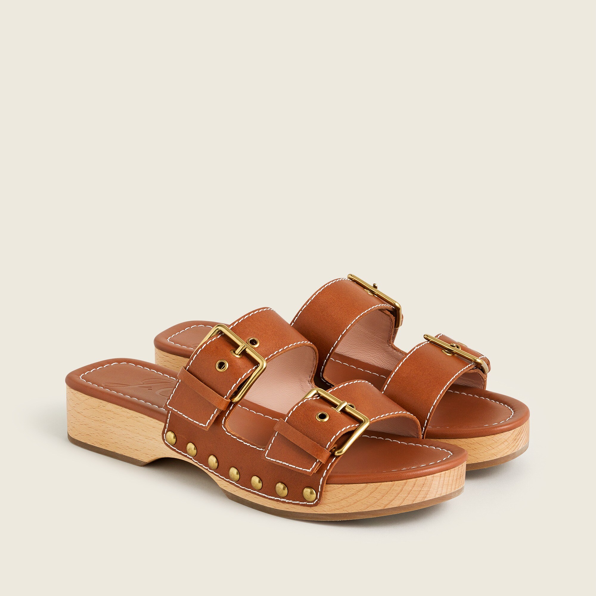 Leather double buckle-strap sandals