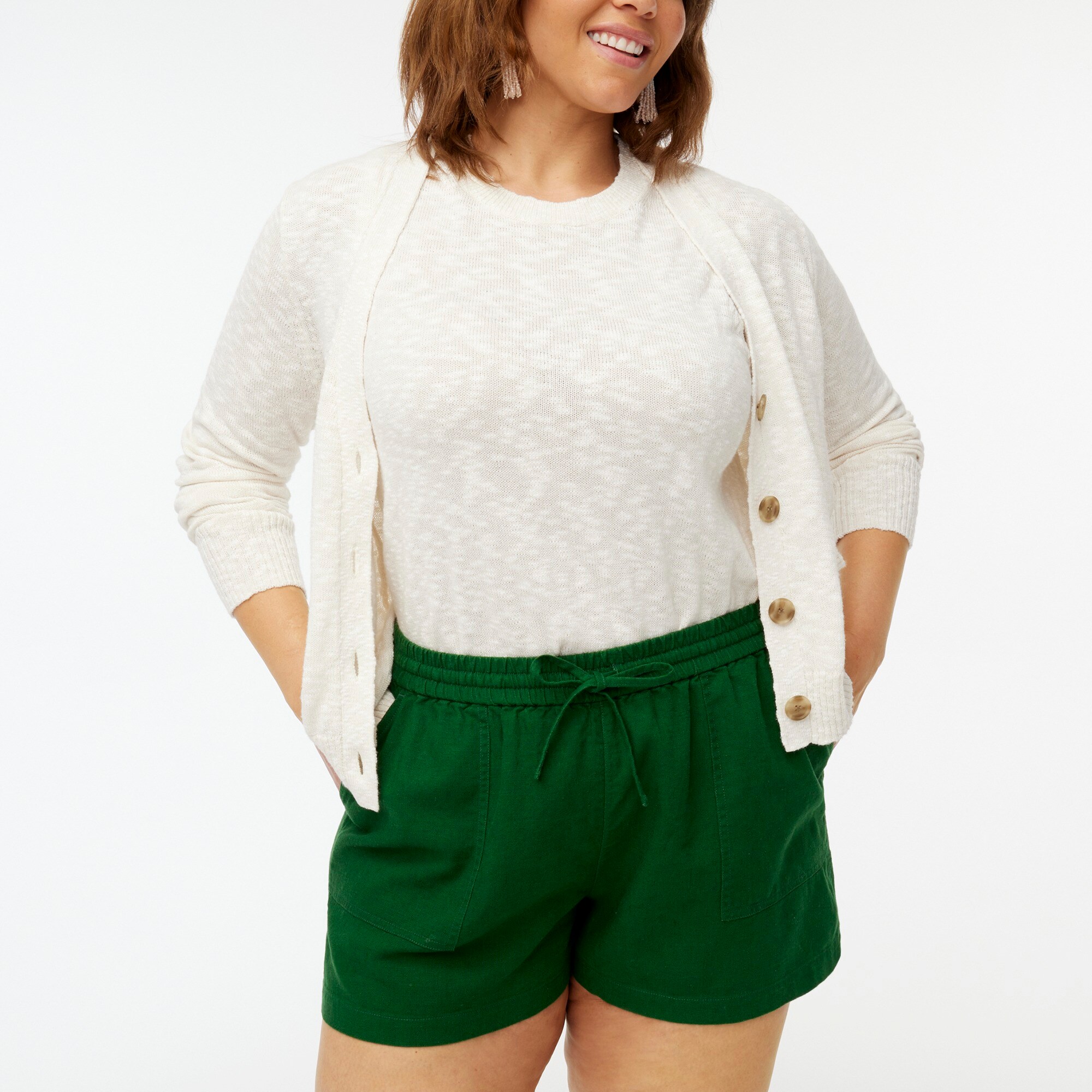 Linen-blend drawstring short