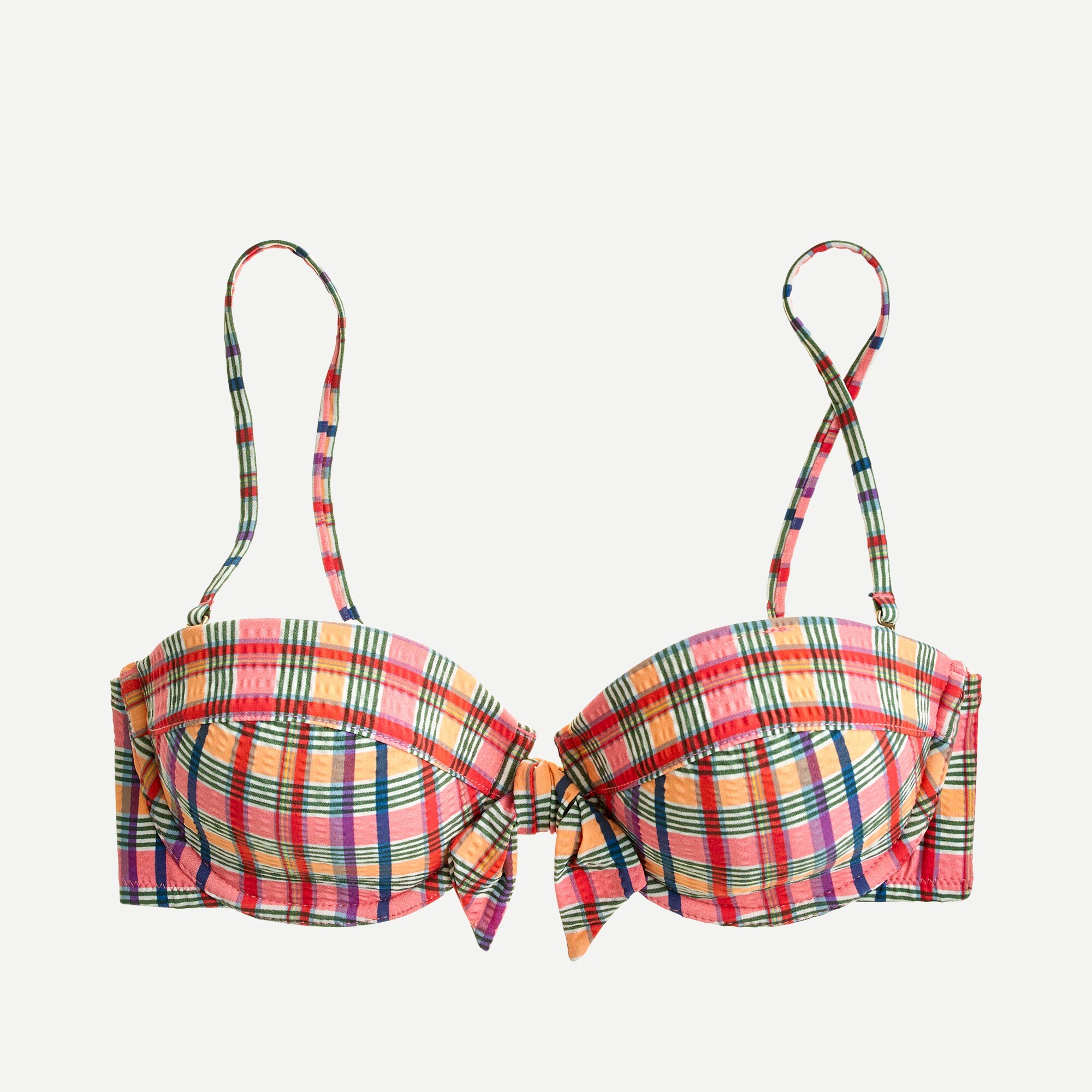 Tie-front underwire bikini top in electric plaid