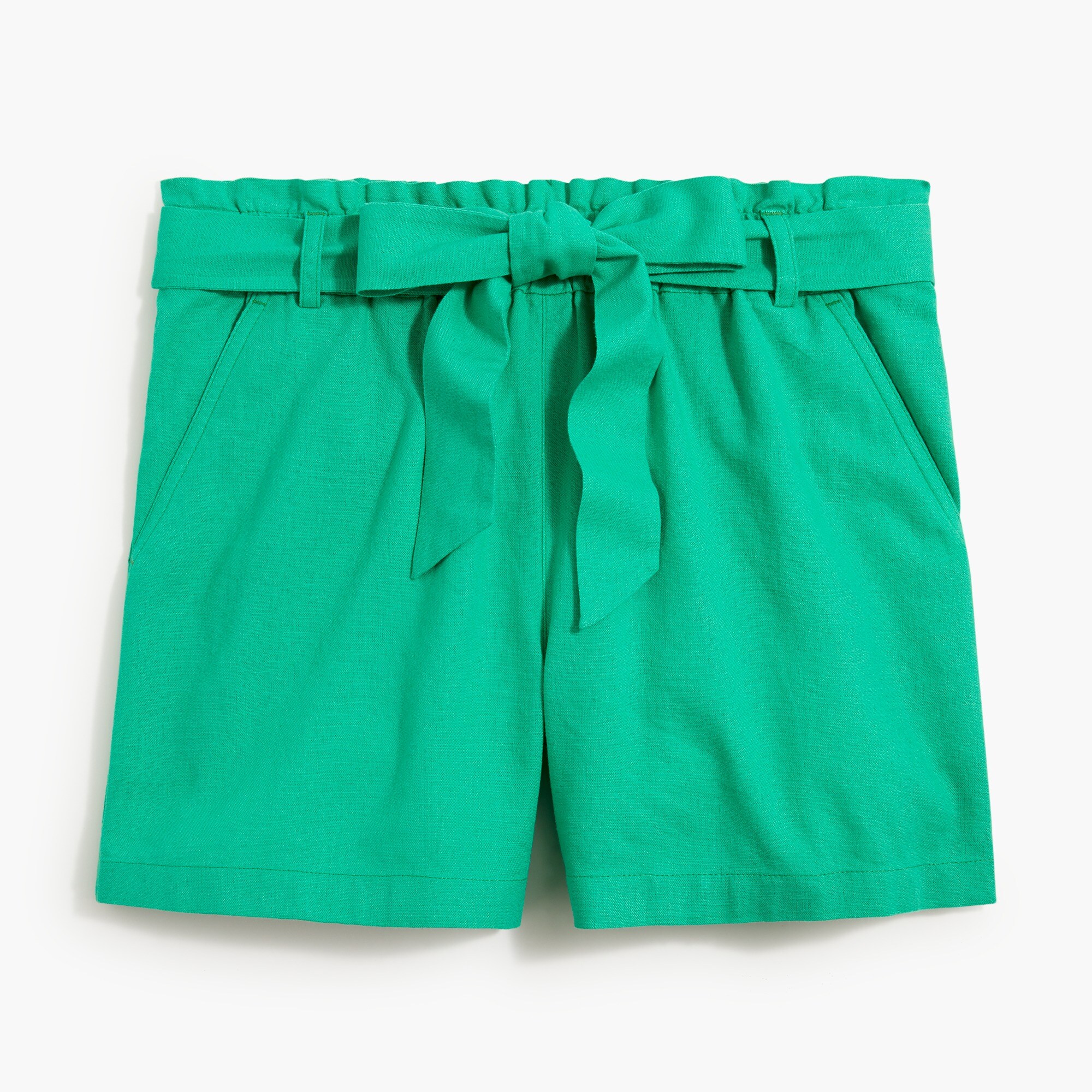 linen-blend paper-bag short for women