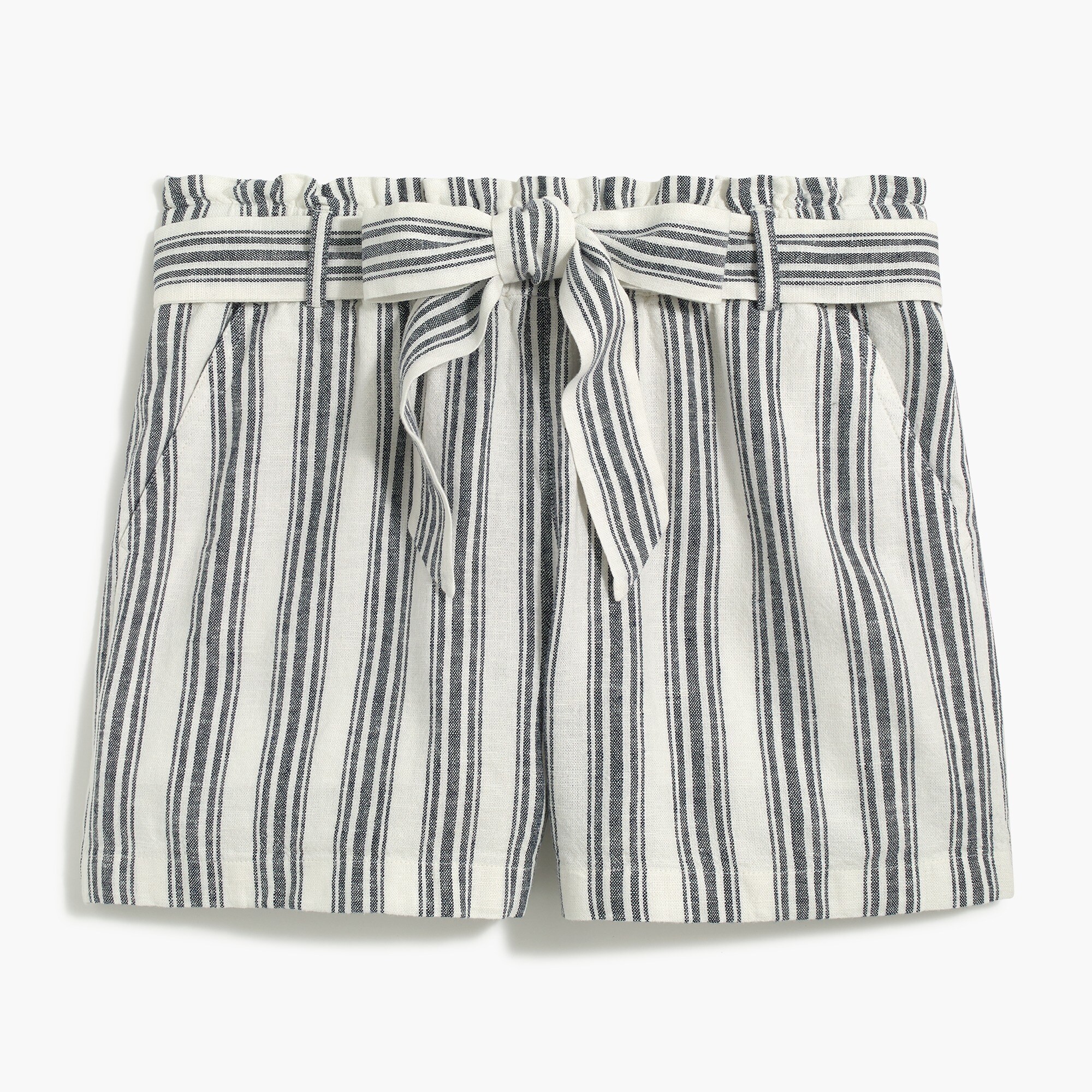 linen-blend paper-bag short for women