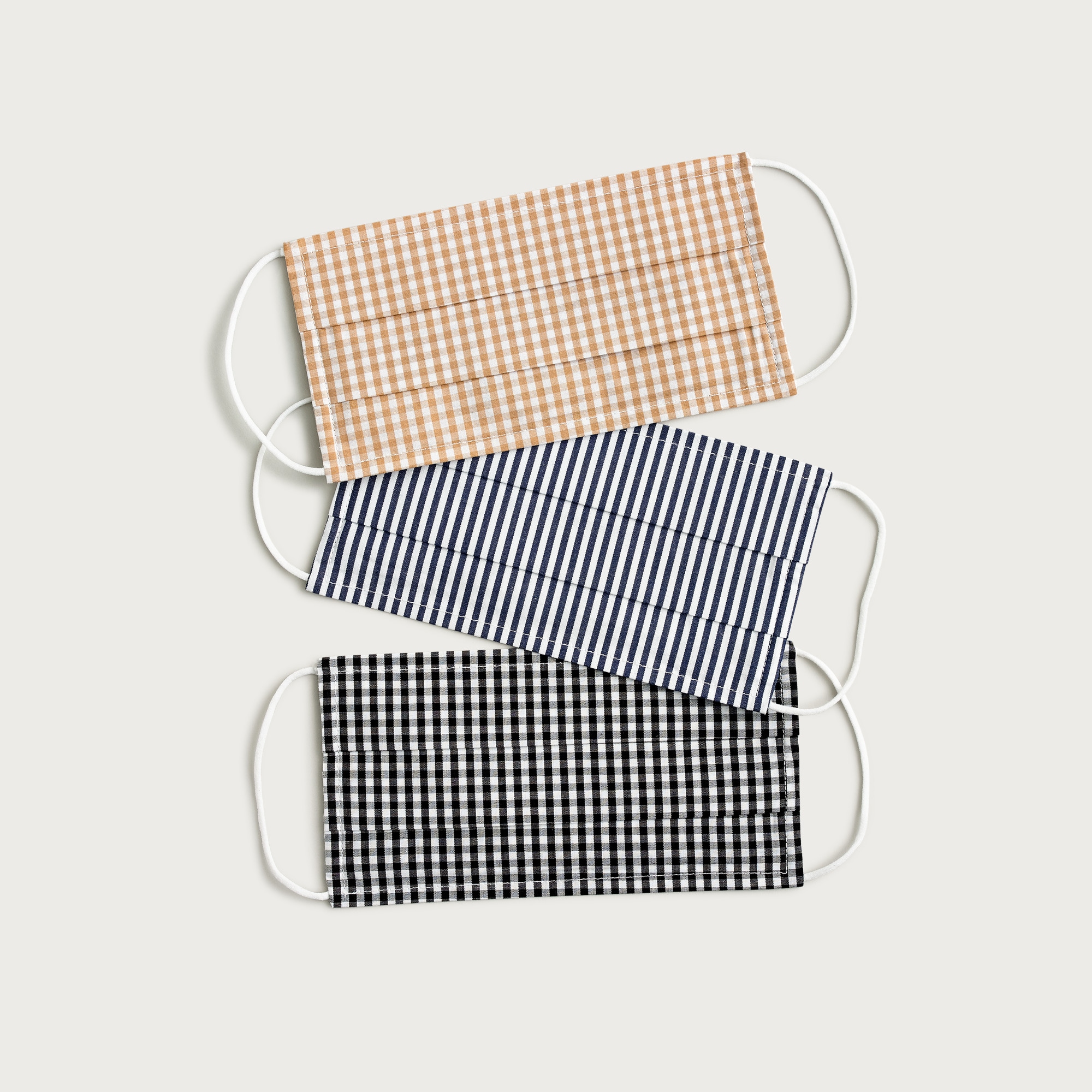 Pack-of-three nonmedical face masks in checks and stripes