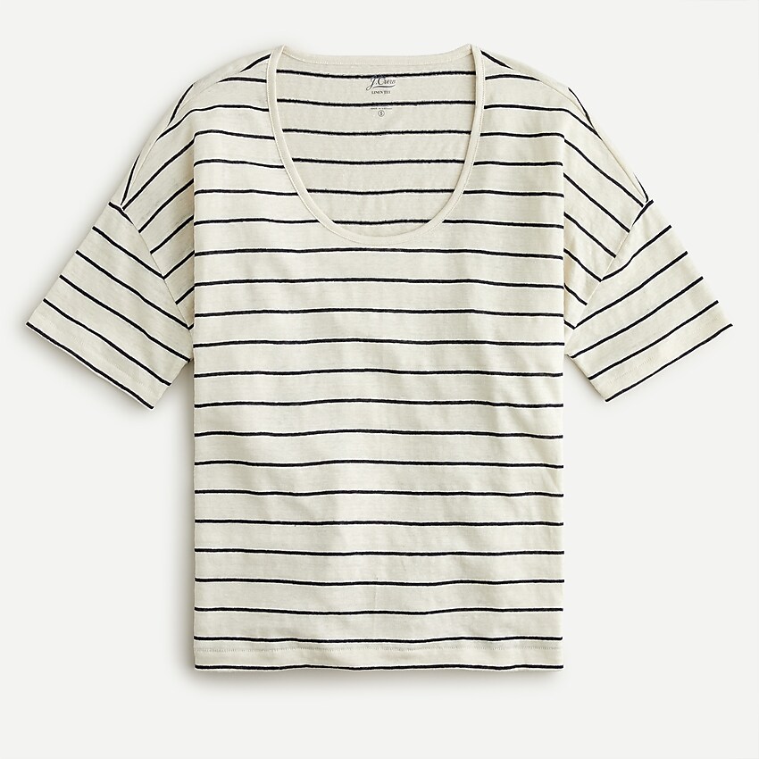 j.crew: relaxed linen scoopneck t-shirt in stripe for women, right side, view zoomed