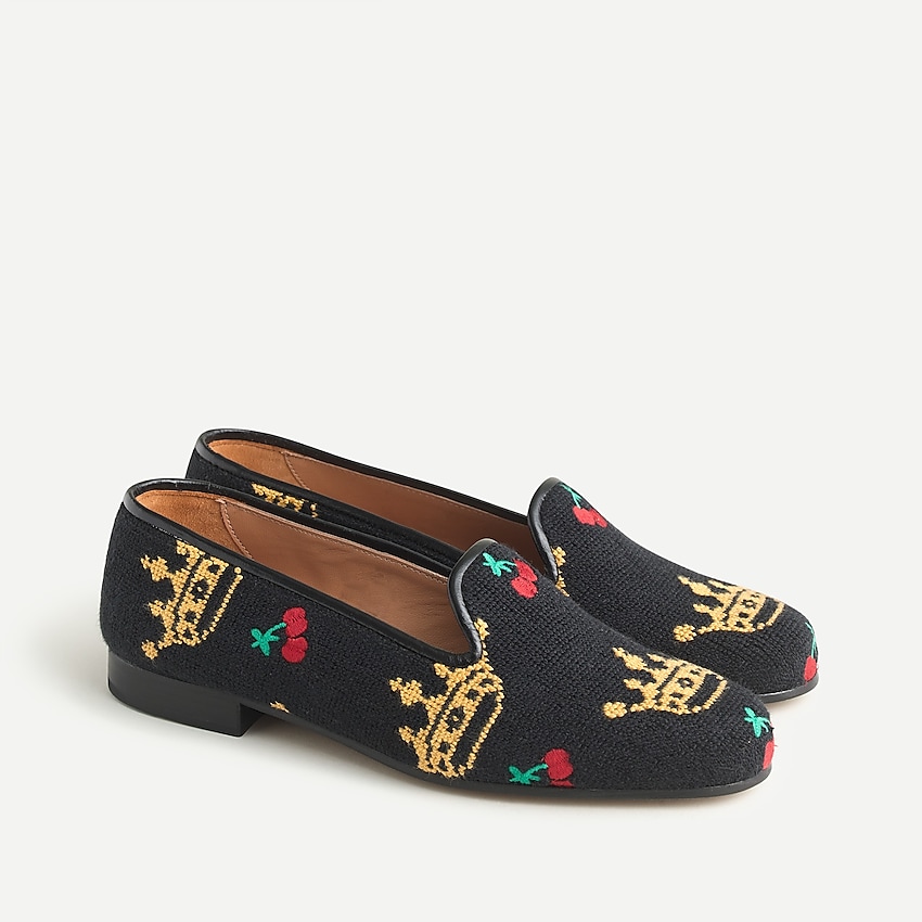 Stubbs and wootton® x j.crew needlepoint slippers for women, right side, view zoomed