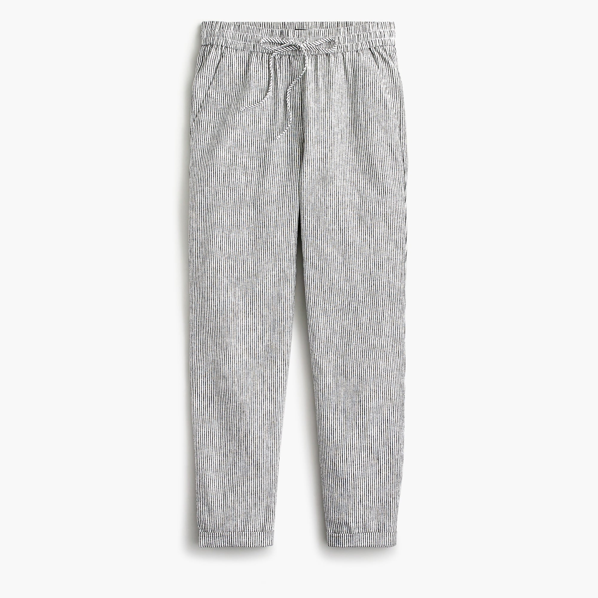 Striped linen-cotton blend drawstring pant