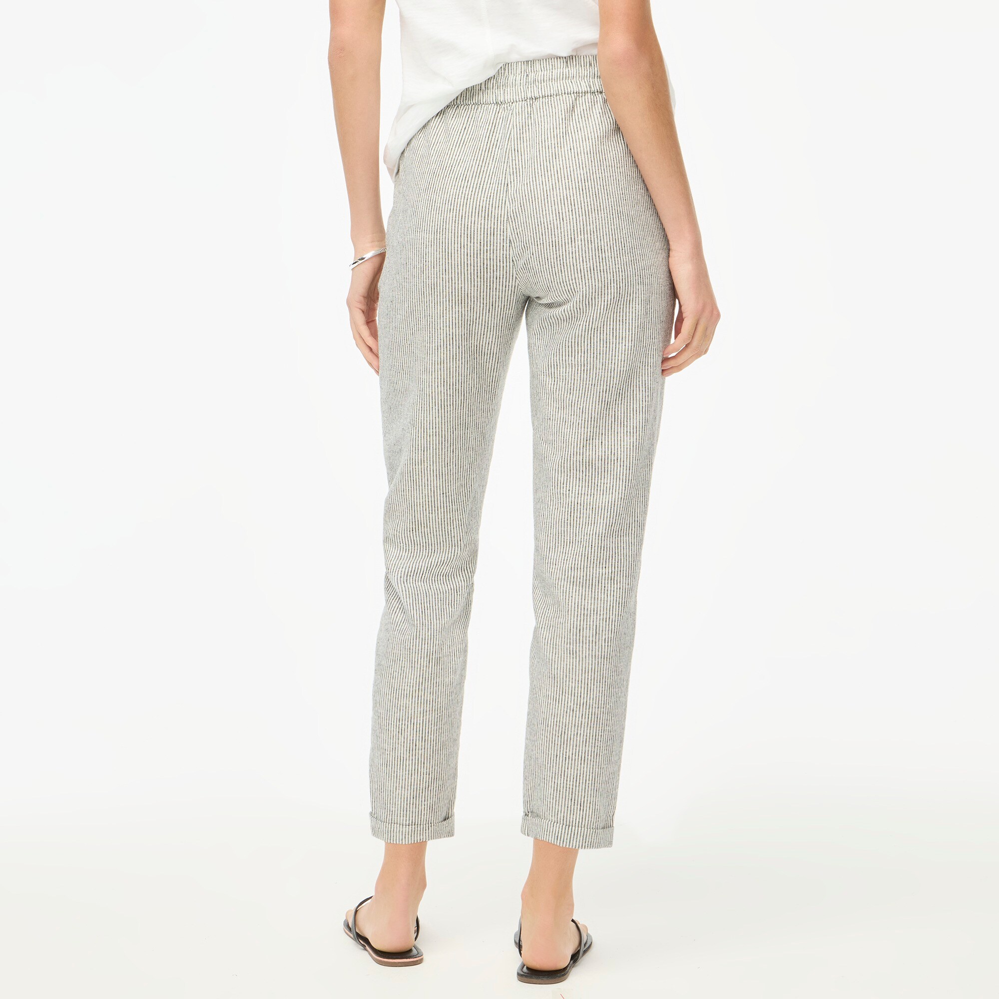Striped linen-cotton blend drawstring pant